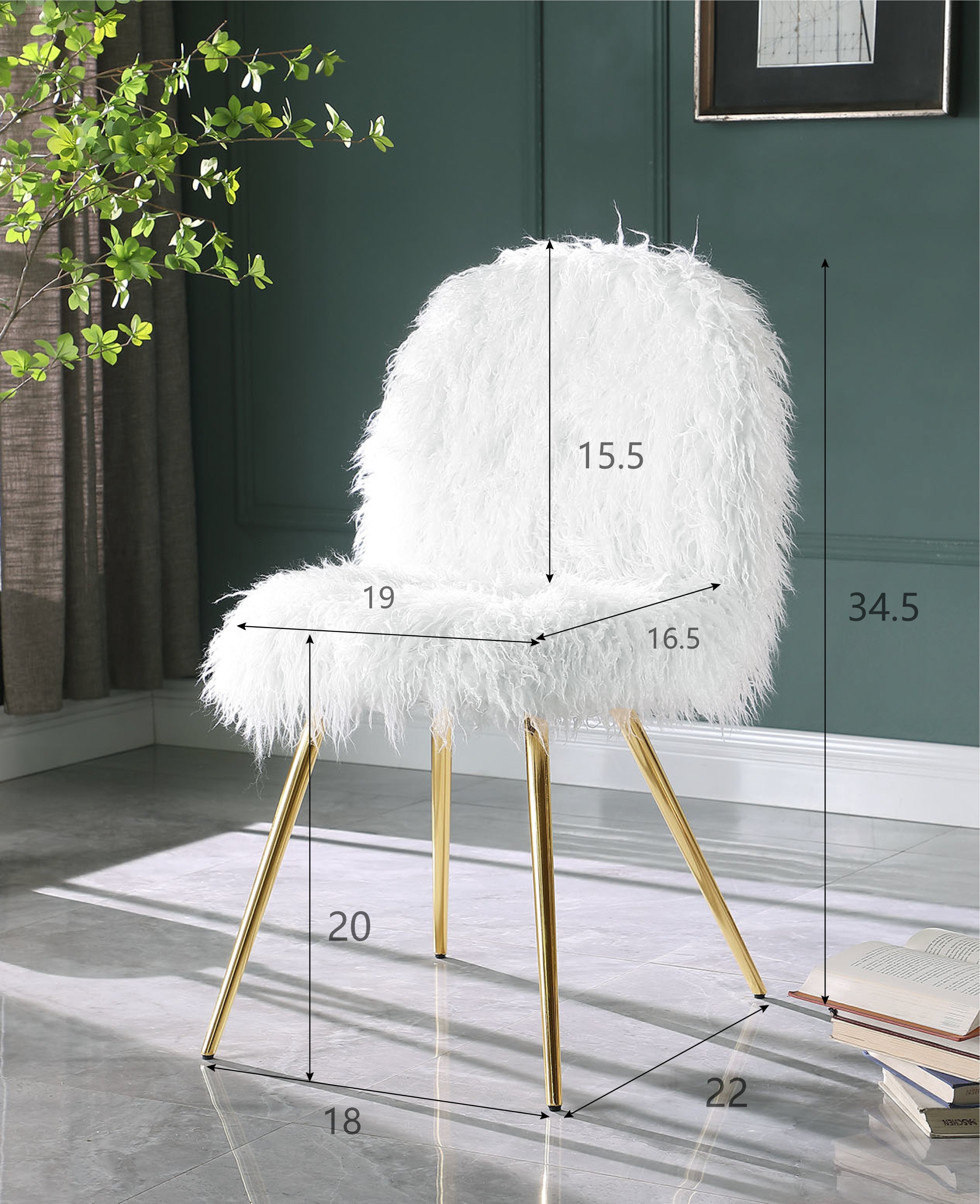 Roundhill Furniture Ravni Faux Fur Accent Chair with Gold Metal Legs - Cozy Modern Living Room Seating for Home Office or Bedroom Decor