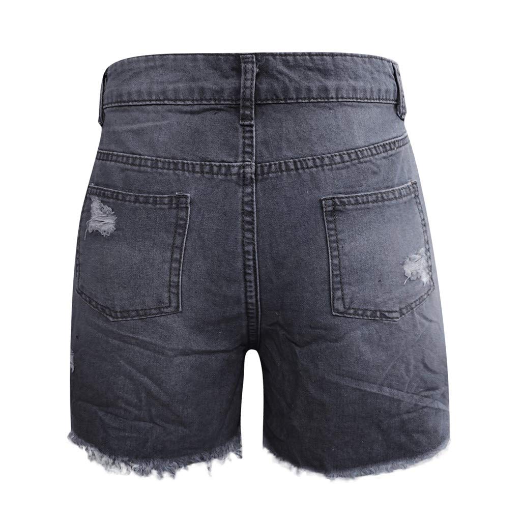 hlysgo Women's Mid Rise Ripped Jean Shorts - Stretchy Frayed Raw Hem Denim Shorts for Casual Summer 2024 | Perfect for Beach, Music Festivals, and Everyday Wear