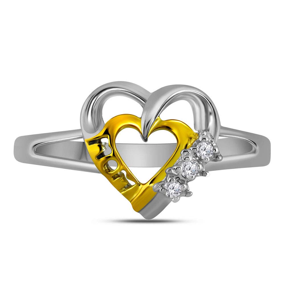Dazzlingrock Sterling Silver & Gold 2-Tone Women's Round Diamond Heart Ring for Mom - 0.03 CTW - Perfect Gift for Mother's Day, Birthday & Anniversary