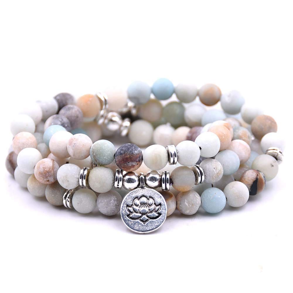 108 Natural Wood Beads Mala Yoga Bracelet with Lotus Charm - Meditation Prayer Buddhist Jewelry for Women & Men - Perfect for Yoga, Mindfulness & Spiritual Practice
