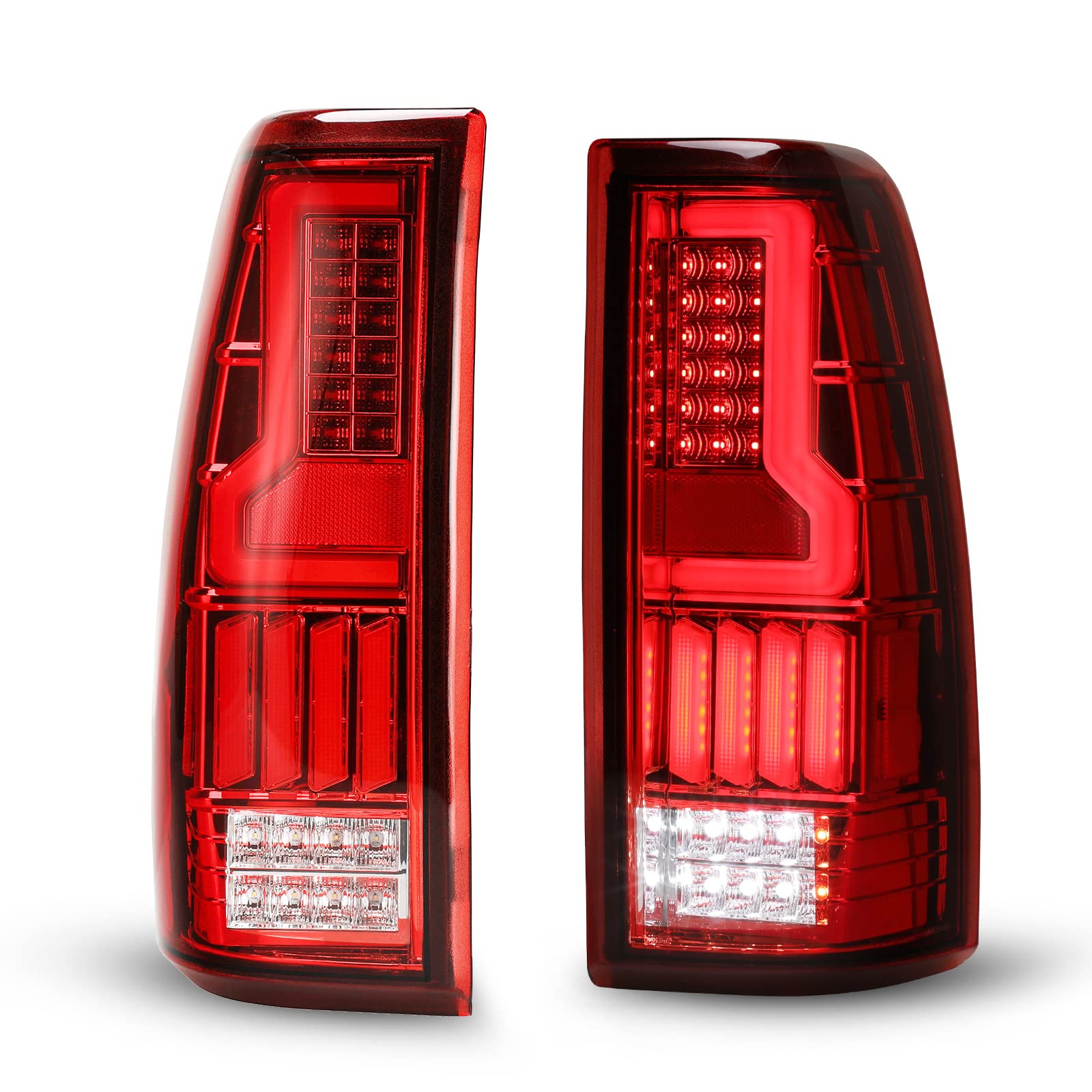 WOLFSTORM LED Tail Lights for 1999-2006 Chevy Silverado & 1999-2002 GMC Sierra - Red Lens (1 Pair) - Not Compatible with Barn Door/Stepside Models - Upgrade Your Truck Lighting for Night Driving & Enhanced Safety