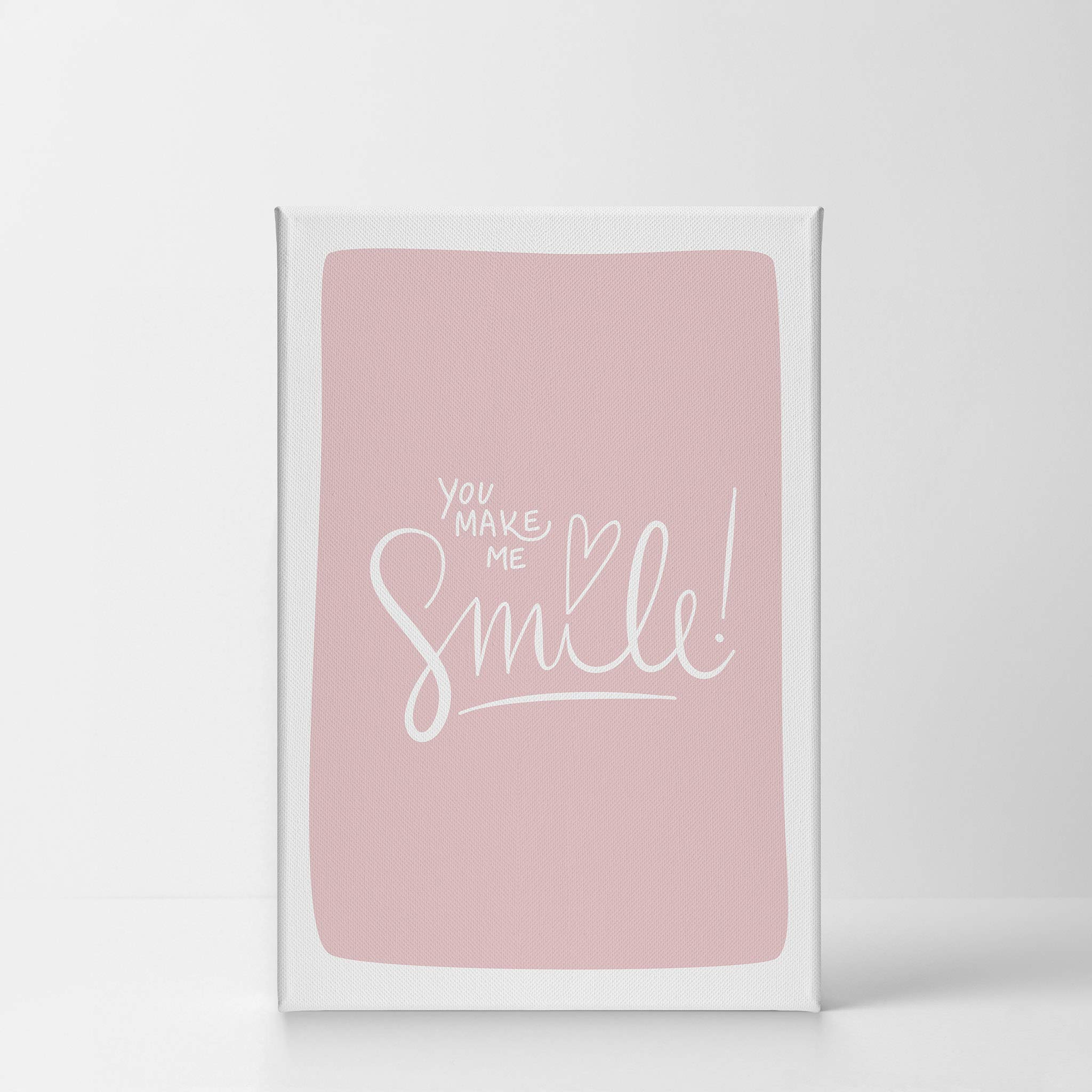 You Make Me Smile Pink Canvas Wall Art - 17x11 Inch Ready to Hang Nursery Decor, Kids Room Decor & Baby Room Decor | Handmade in USA | Perfect for Bedrooms, Playrooms & Gift Giving