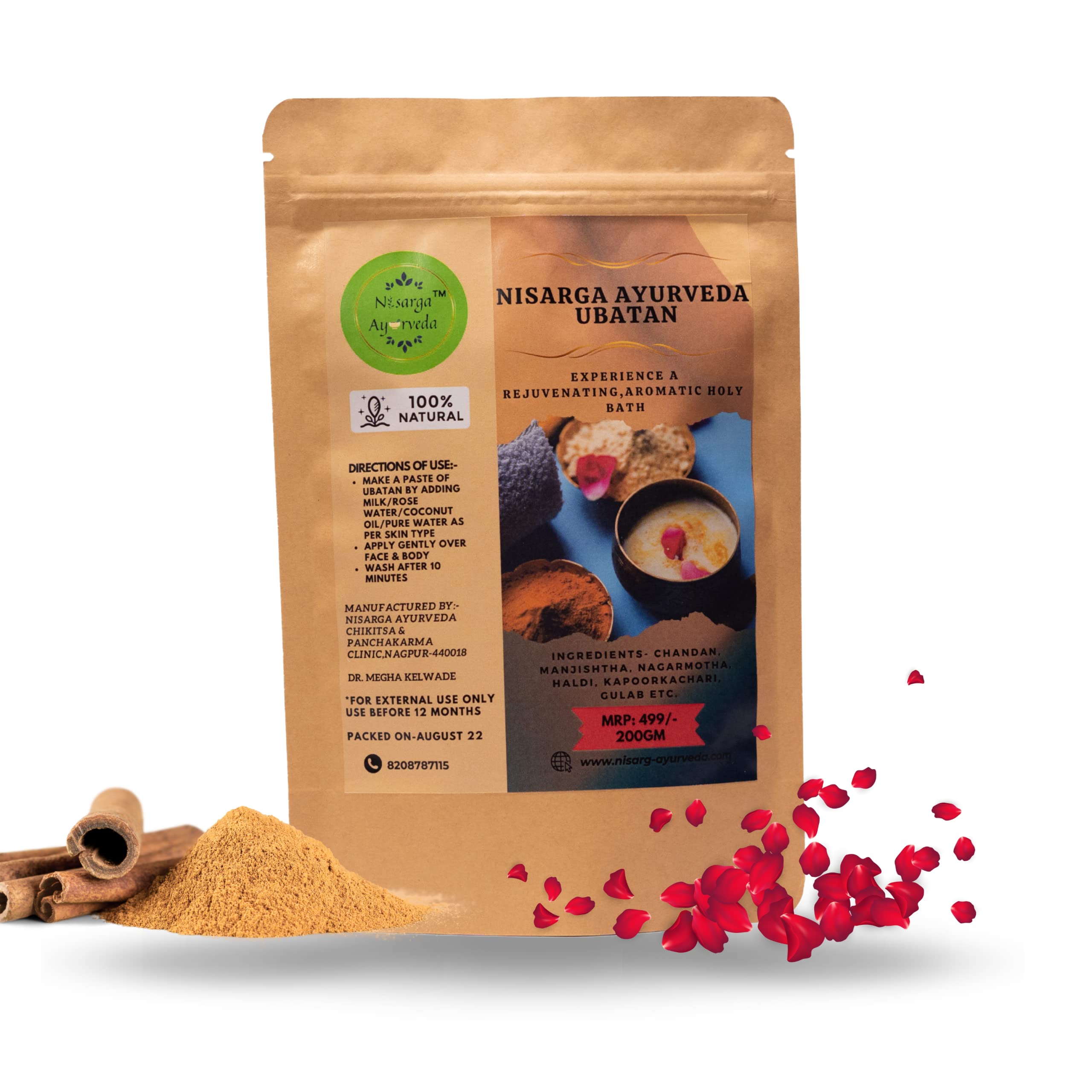 Natural Ayurvedic Ubtan Face & Body Scrub - Removes Tan, Acne & Blemishes with Rose, Sandalwood & Turmeric (100g) | Daily Exfoliating Treatment for Glowing Skin at Home Spa