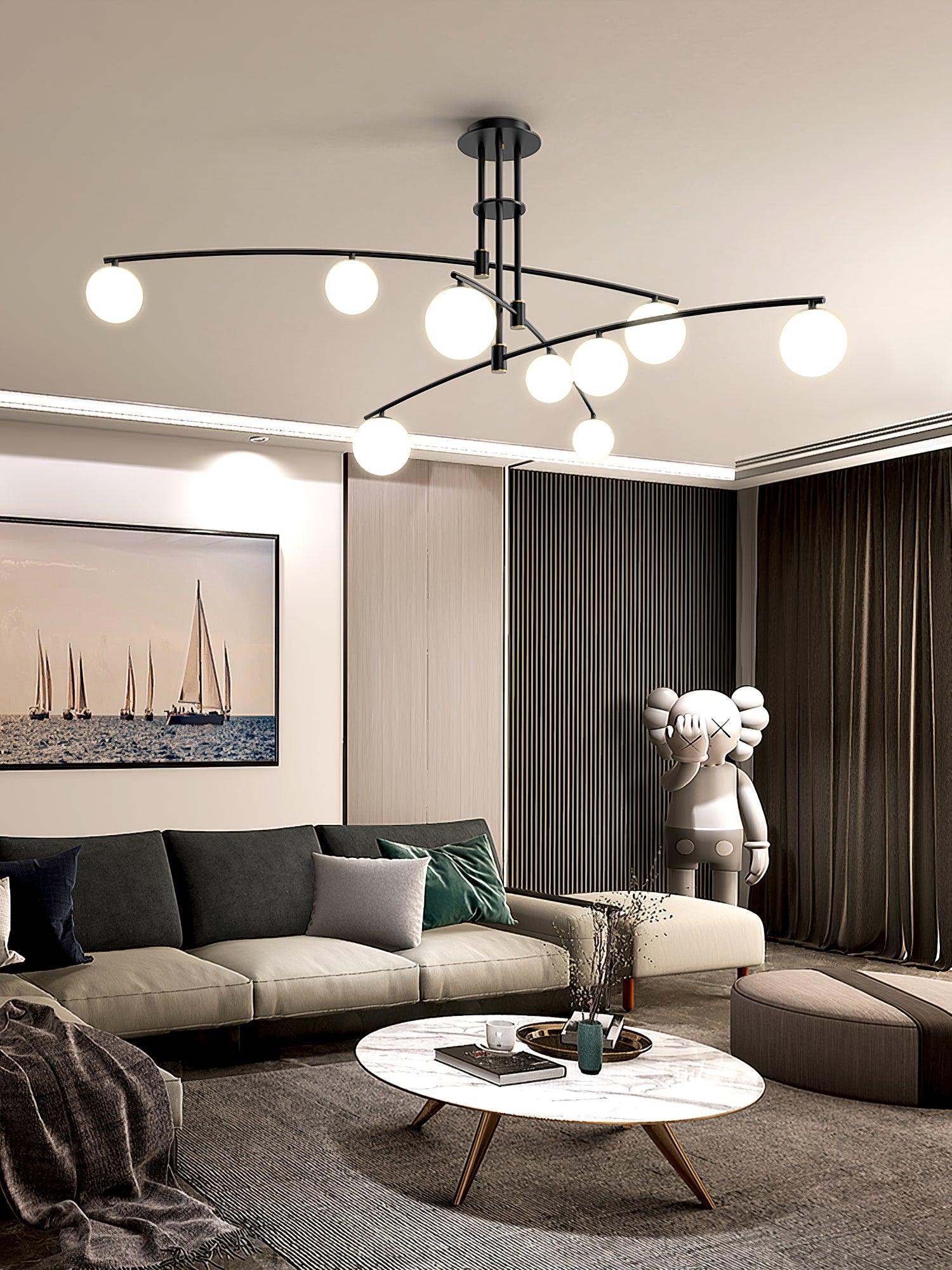 Modern Long Arm Chandelier - Elegant Crystal Ceiling Light Fixture for Dining Room, Living Room & Bedroom | Energy Efficient LED Lighting for Home Decor
