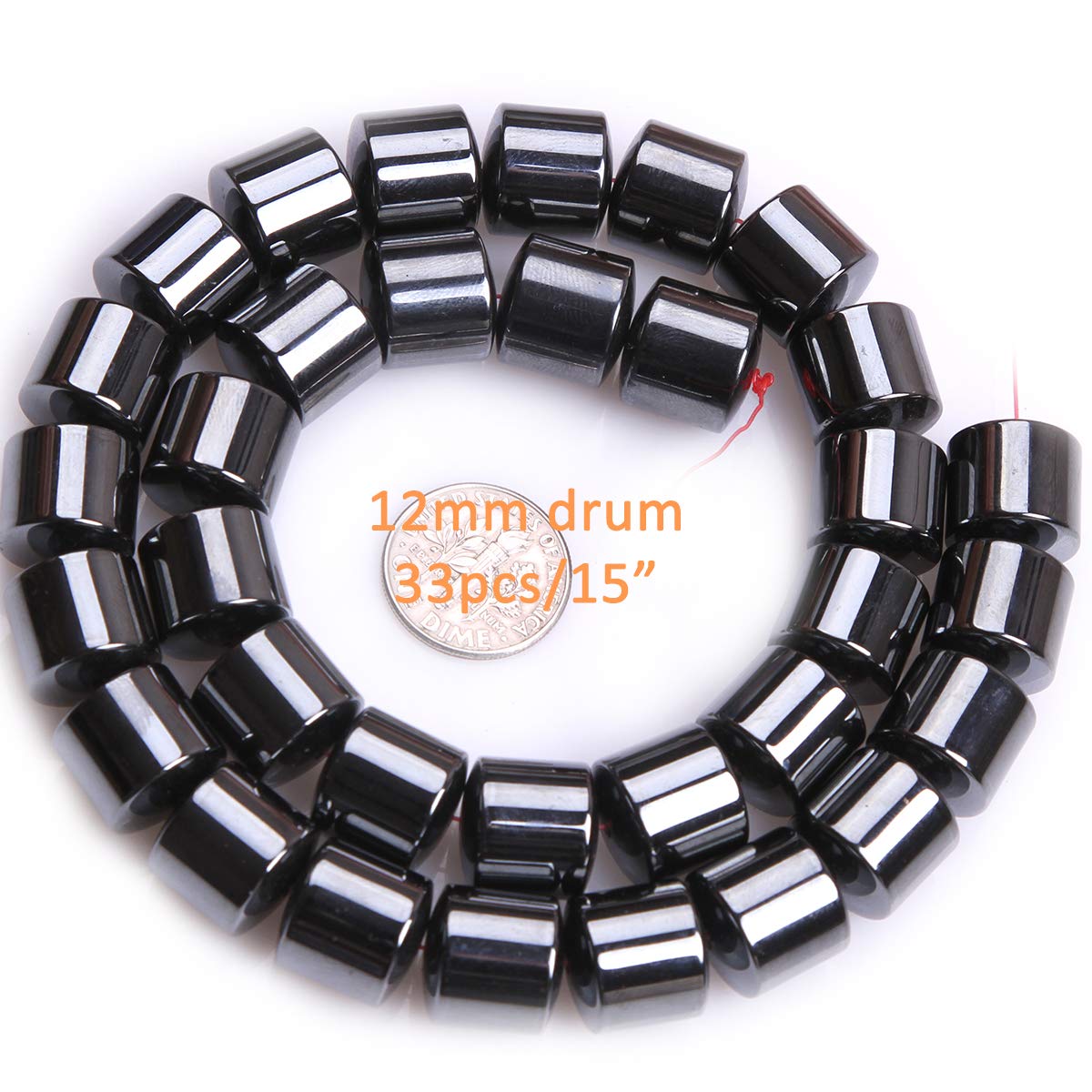 Natural Black Hematite Non-Magnetic Gemstone Beads 12mm Drum Shape - Energy Stone Power Beads for Jewelry Making (15 Inch Strand) - Perfect for Bracelets, Necklaces & DIY Craft Projects