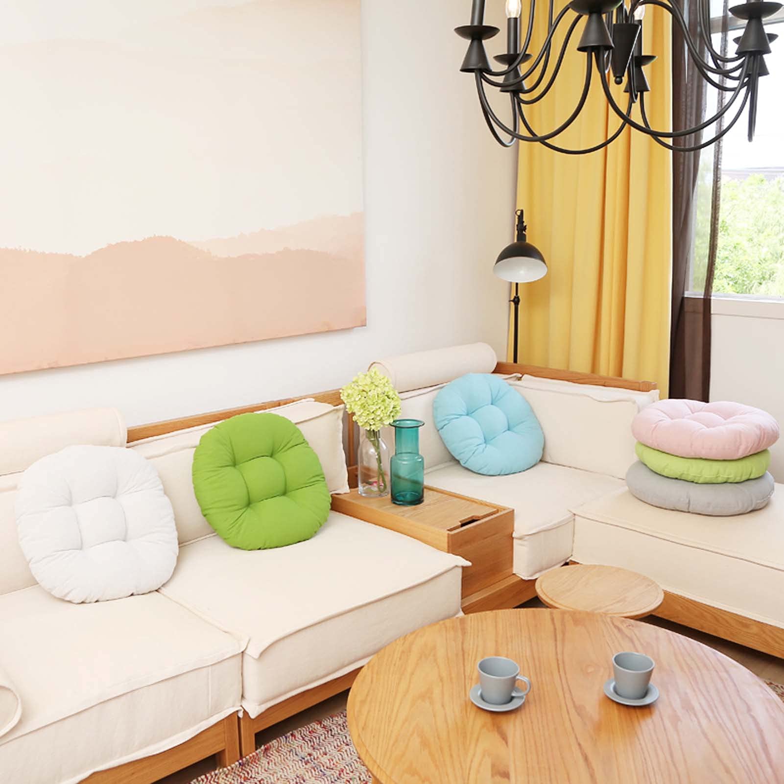 4-Piece Chair Cushion Set with Straps - Thick Round Cotton Seat Cushions for Dining Chairs, Home Office & Outdoor Use - Comfortable Support for Kitchen, Patio, and Workspace Seating