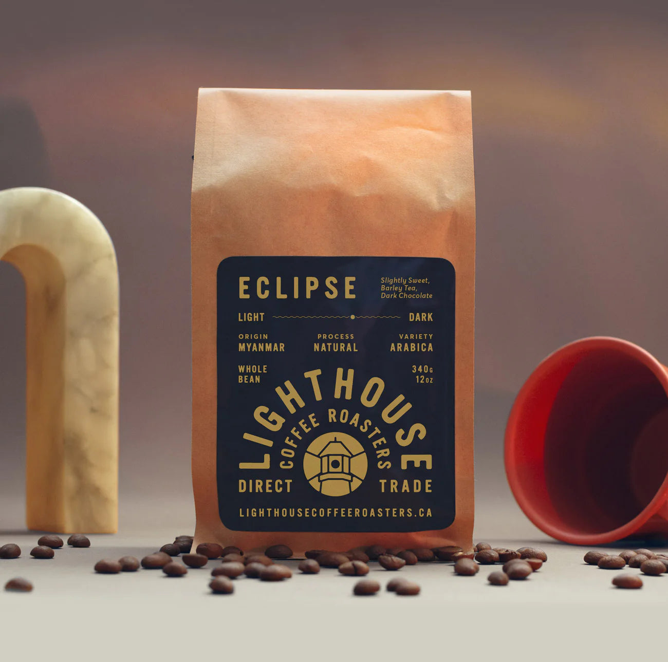 Premium LIGHTHOUSE COFFEE Eclipse Dark Roast Whole Bean Coffee - 12oz (340g) Bag | Bold & Smooth Flavor | Specialty Grade Arabica Beans | Perfect for Drip Coffee, French Press & Cold Brew at Home or Office