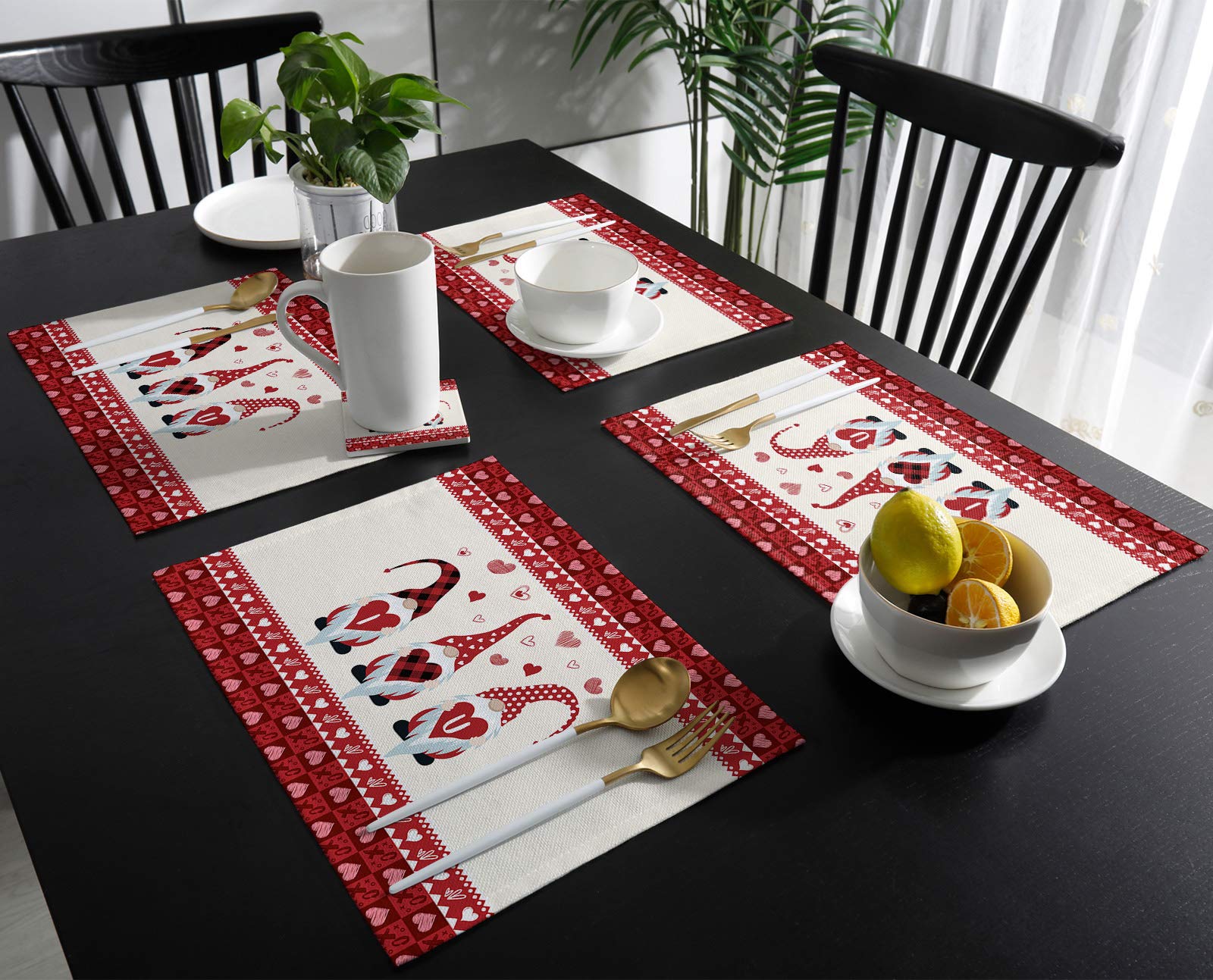 Hostline 6-Piece Valentine's Day Placemats Set - Heart Design Waterproof Table Mats for Dining Table Decor, Romantic Dinner, Kitchen & Party Use