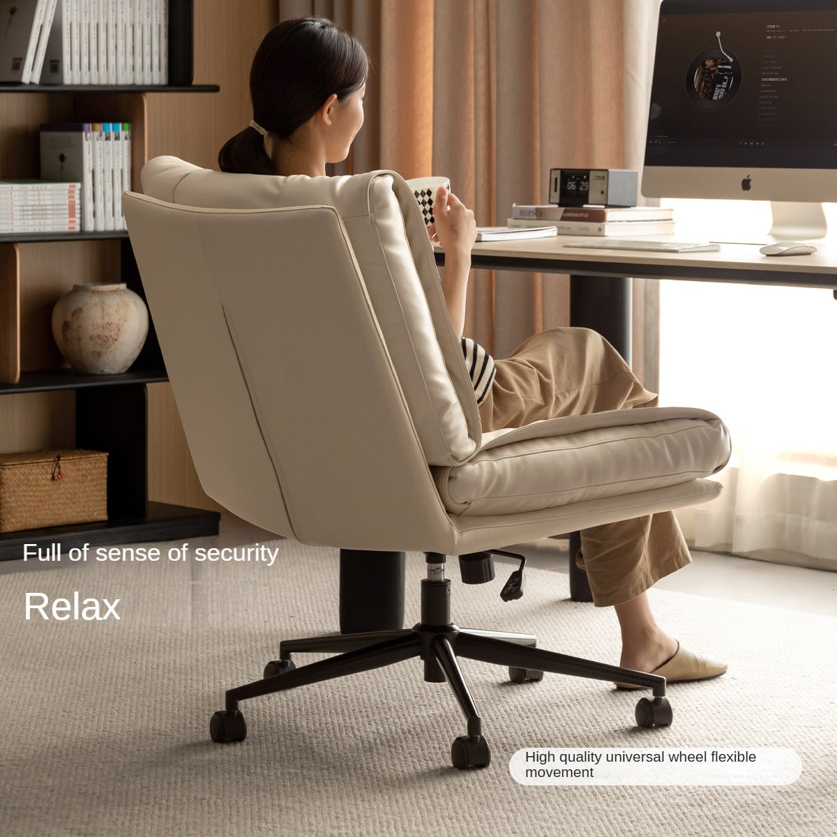 Organic Leather Soft Book Rotating Lift Chair Cream Style - Comfortable Recliner for Living Room, Bedroom & Office - Perfect for Reading, Relaxing & Napping