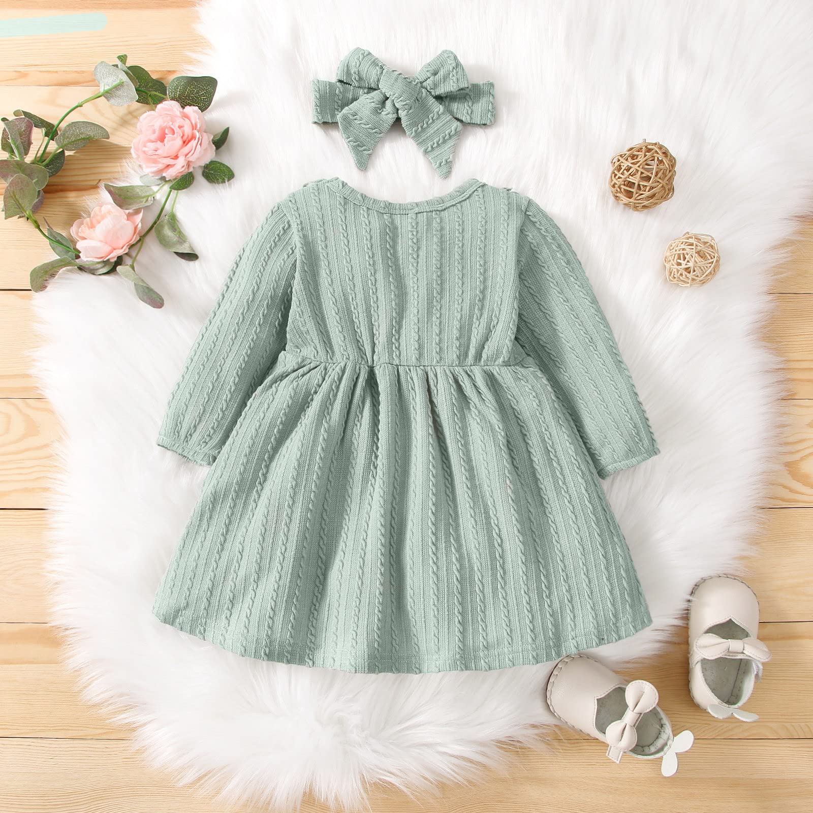 Girls' Toddler Baby Ruched Ruffle Long Sleeve Dress - Princess Party Outfit with Headband for Spring & Fall | Perfect for Birthday Parties, Photo Shoots & Special Occasions