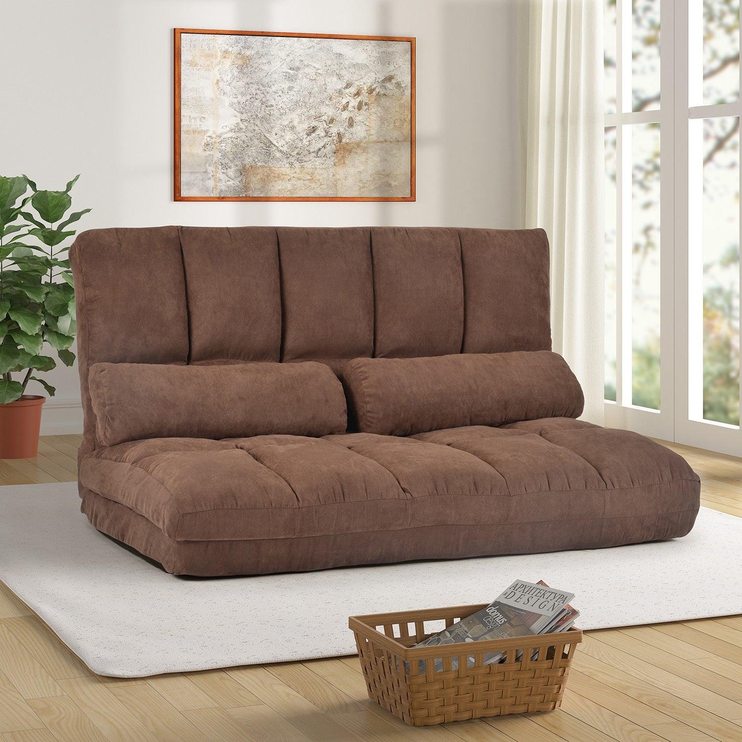 Double Chaise Lounge Sofa - Modern Floor Couch with 2 Pillows, Brown - Perfect for Living Room, Bedroom or Patio Relaxation
