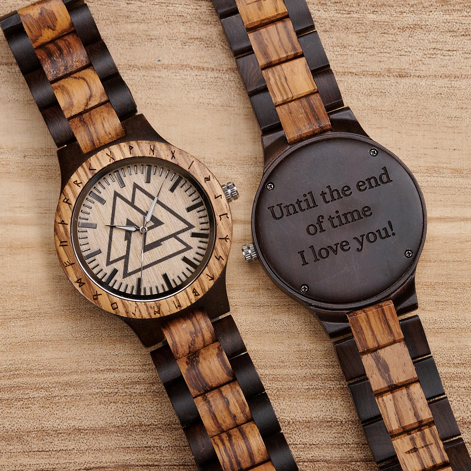 Vikingenes Wooden Watches for Men - Personalized Engraved Wood Watch | Luxury Natural Wood Chronograph Wristwatch | Unique Viking-Inspired Gift for Him | Perfect for Anniversary, Birthday & Special Occasions