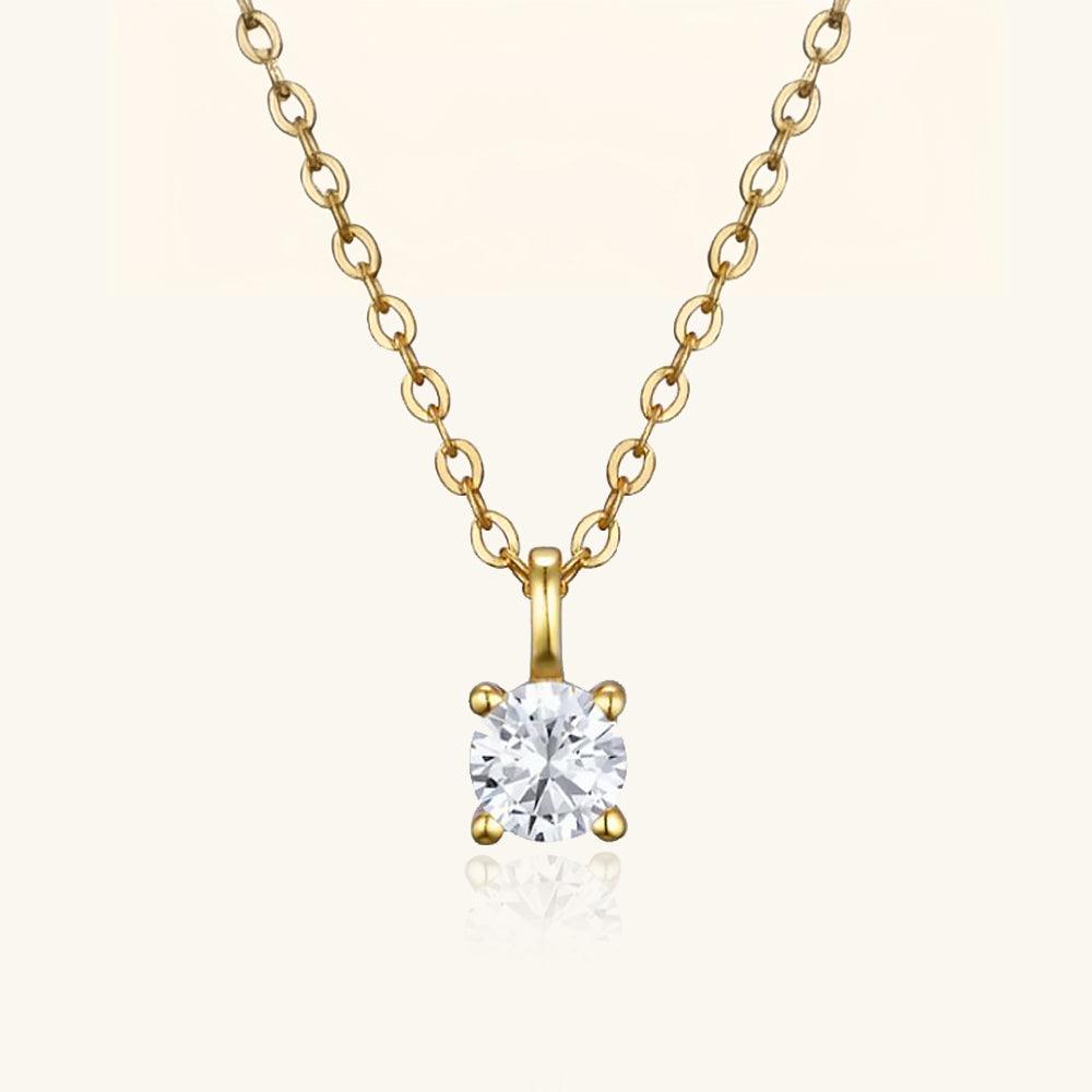 0.5CT Golden Moissanite Four Prong Necklace - Elegant Pendant Jewelry for Women, Perfect for Weddings, Anniversaries & Special Occasions