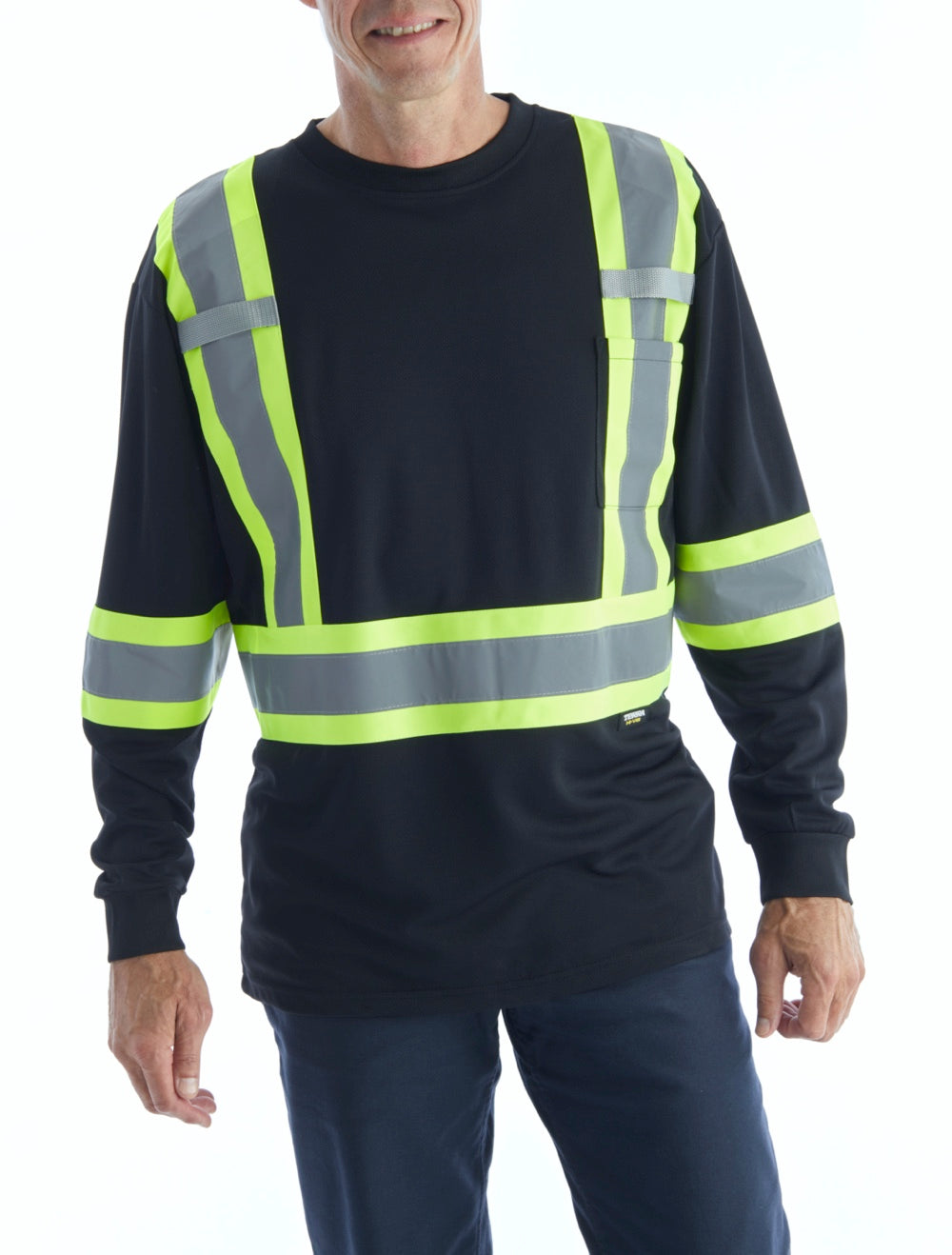 Terra Hi-Vis Long Sleeve Work Shirt 116525BK - Black Reflective Safety Shirt for Construction & Outdoor Work