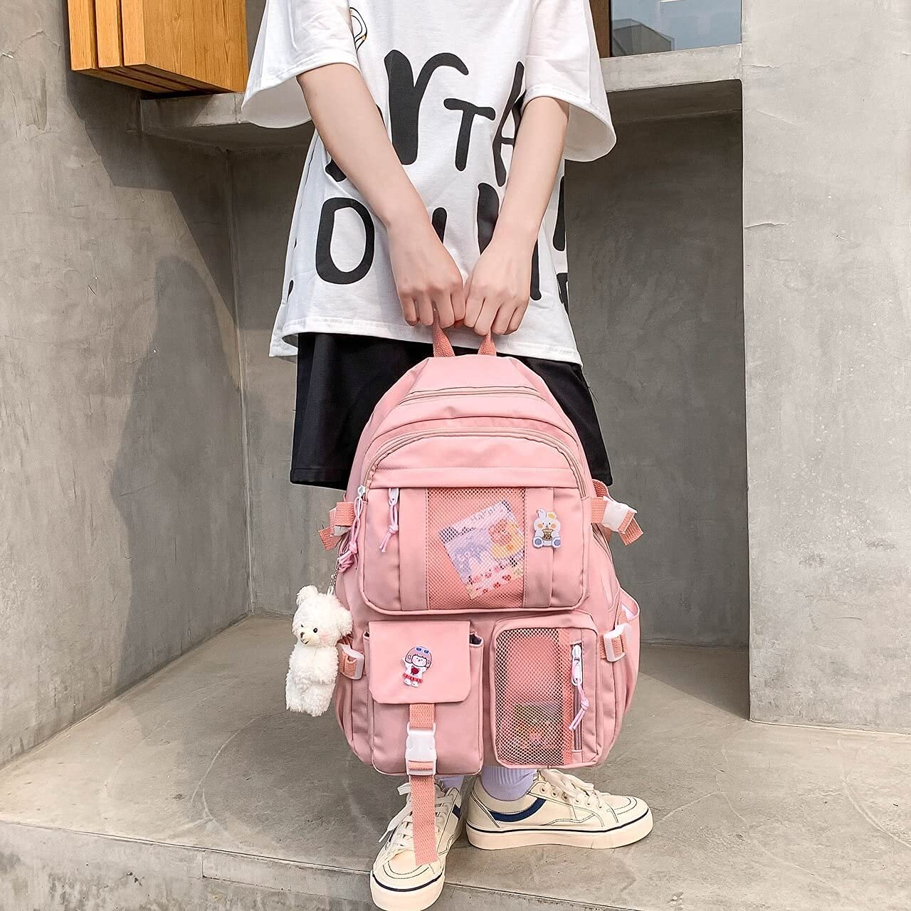 Alafime Cute Kawaii Backpack for School & College - Pink Laptop Bookbag with School Supplies | Perfect for Class, Travel & Daily Use