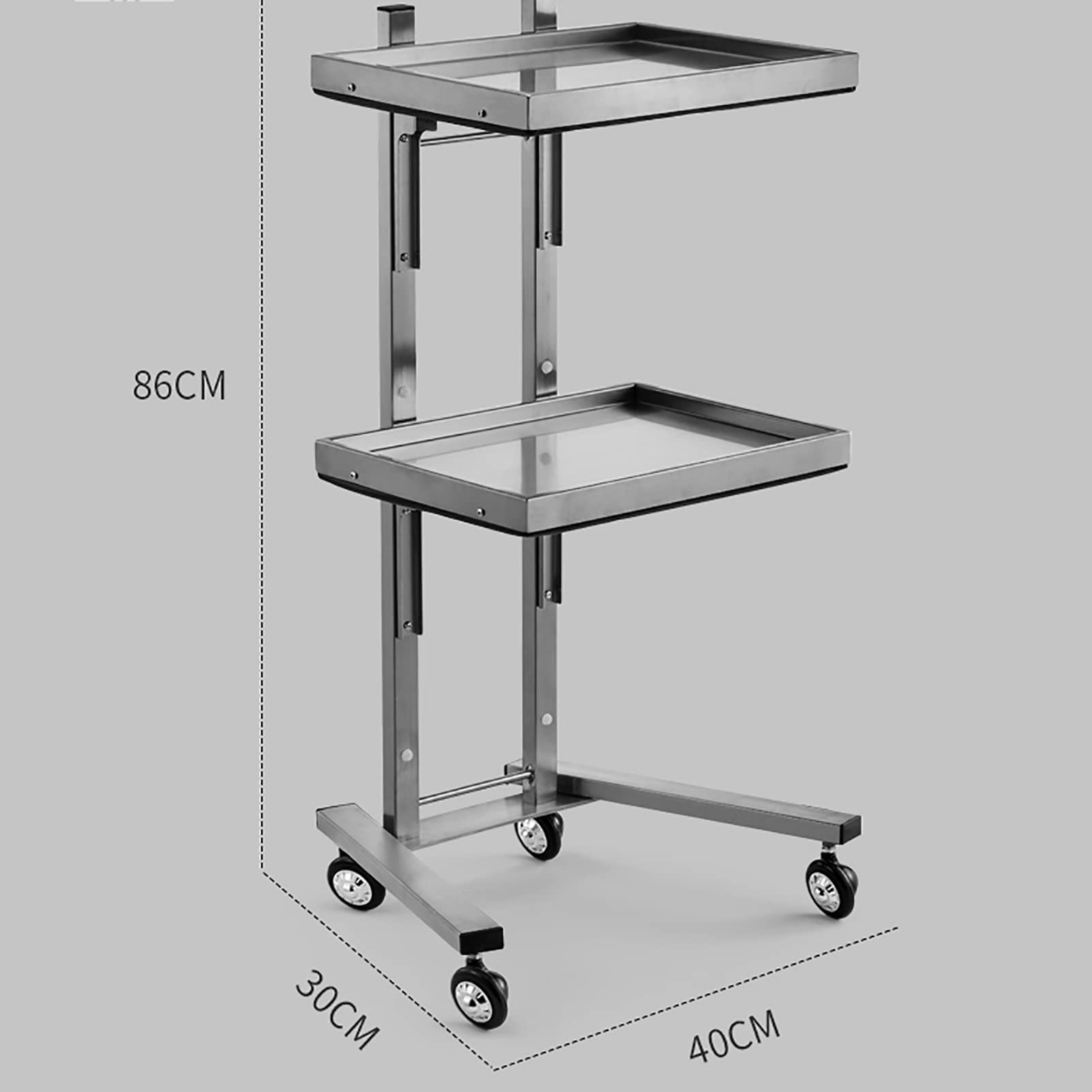 KTOL 2-Tier Rolling Cart - Stainless Steel Mobile Utility Cart with Wheels for Salon, Kitchen, Bedroom & Tattoo Shop - 34x12x16 Inches (86x30x40cm) Silver - Perfect for Organizing Beauty Supplies, Cooking Utensils & Home Storage