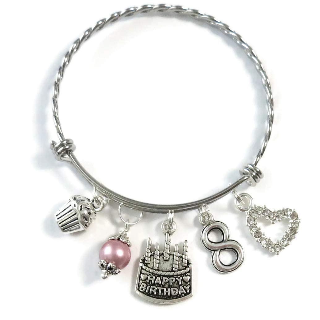 8th Birthday Charm Bracelet for Girls - Elegant 8 Year Old Daughter Birthday Gift Idea - Personalized Eighth Birthday Bangle - Perfect for Birthday Parties, Special Occasions & Keepsake Memories