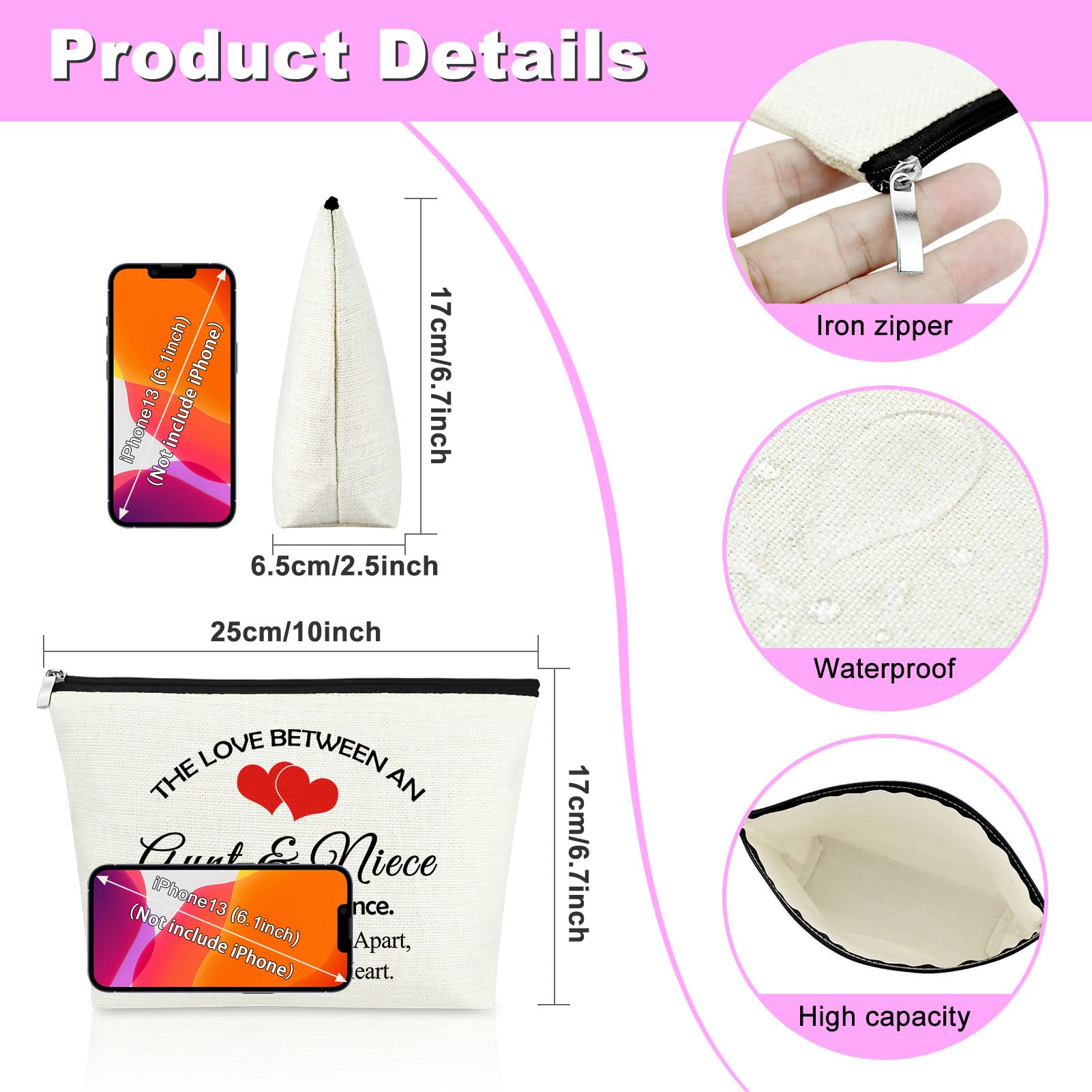 Stylish Makeup Bag - Perfect Gift for Niece from Aunt | Birthday, Christmas, Graduation & Mother's Day Present | Cosmetic Organizer for Women & Teens | Ideal for Travel, School & Daily Use