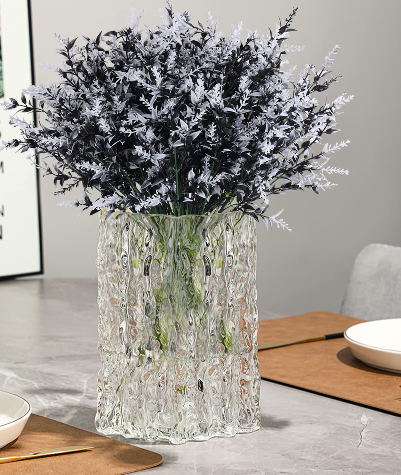 RECUTMS 20 Bundles Black & White Artificial Lavender Flowers - UV Resistant Faux Outdoor Plants for Indoor/Outside Decor - Perfect for Hanging Baskets, Wedding Centerpieces, and Home Garden Decorations