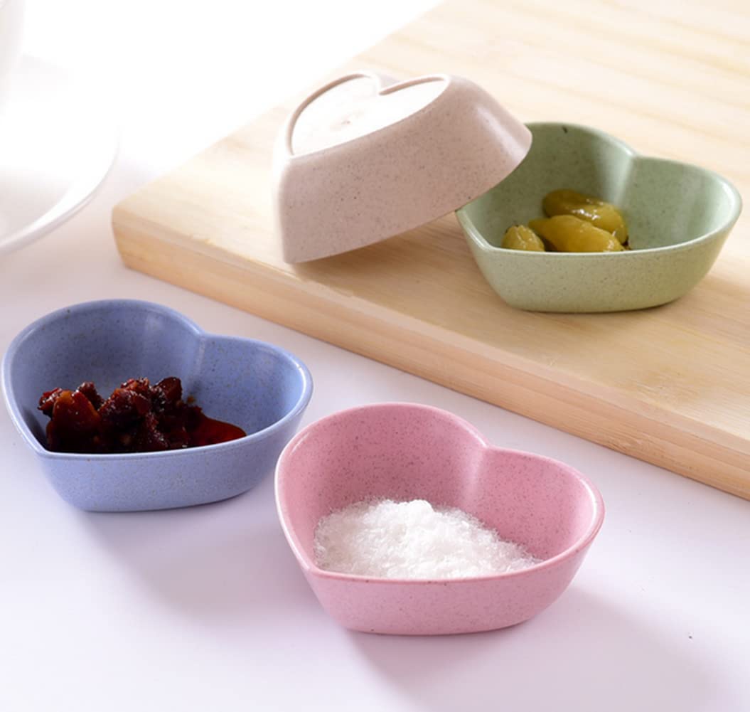 16-Piece Heart-Shaped Soy Sauce Dishes Set - Eco-Friendly Wheat Straw Sushi Dipping Bowls, Condiment Dishes for Appetizers, Candy, Salad Dressing - Perfect for Parties, Restaurants & Home Dining