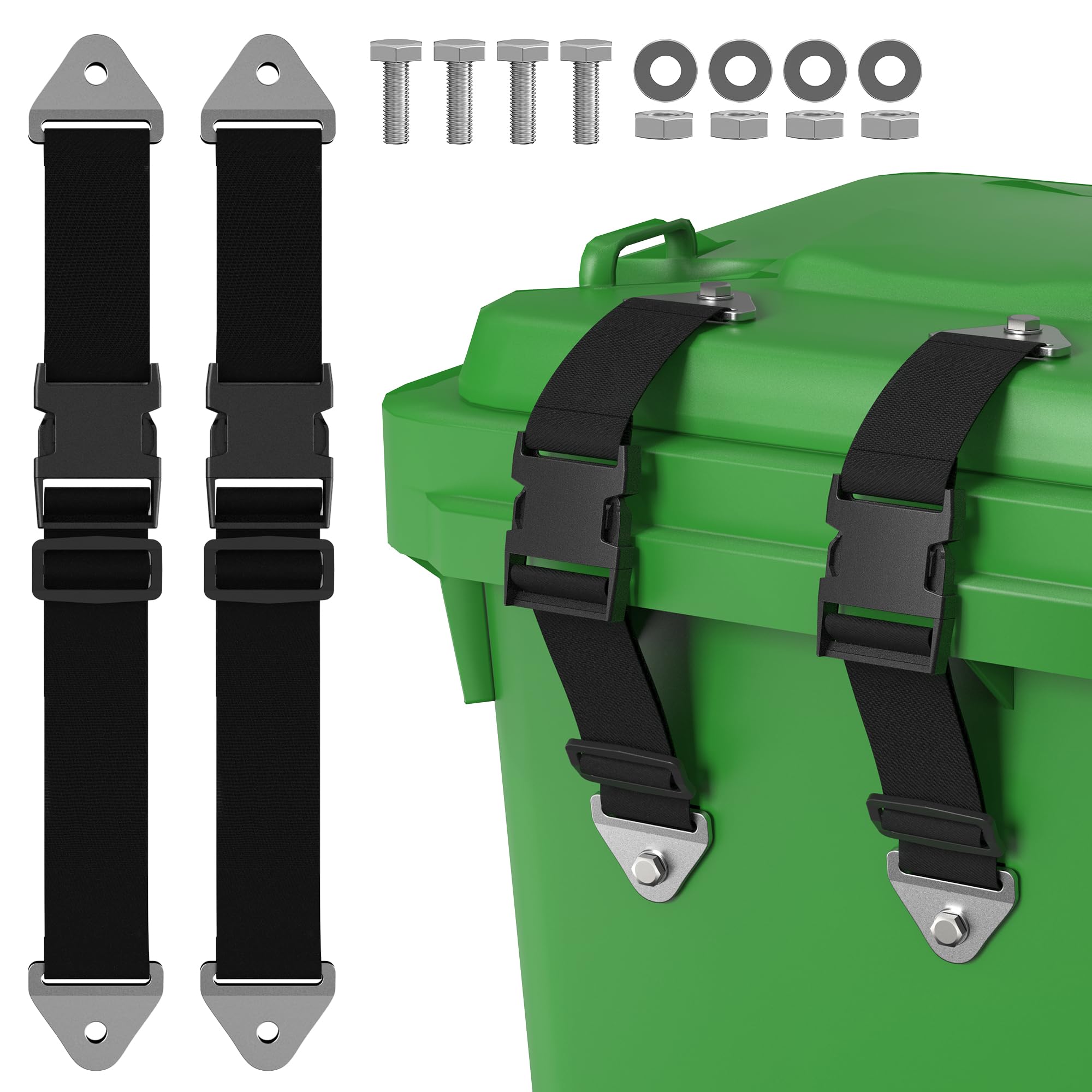 2PCS Adjustable Bear Proof Trash Can Locks - Heavy Duty Outdoor Garbage Bin Straps to Keep Out Raccoons & Animals, Universal Fit for Multiple Can Sizes, Odor Control Solution - Perfect for Camping, Backyard & Wildlife Areas