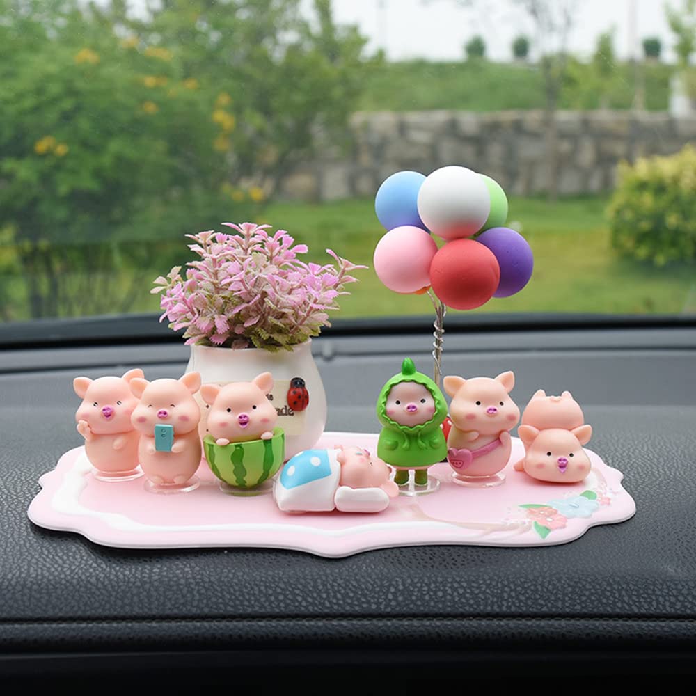 Cute Pig Doll Car Ornament - 10Pcs Cartoon Watermelon Piggy Dashboard Decor Set for Cars - Personalized Creative Car Accessories for Women & Men - Perfect for Dashboard, Center Console & Interior Decoration