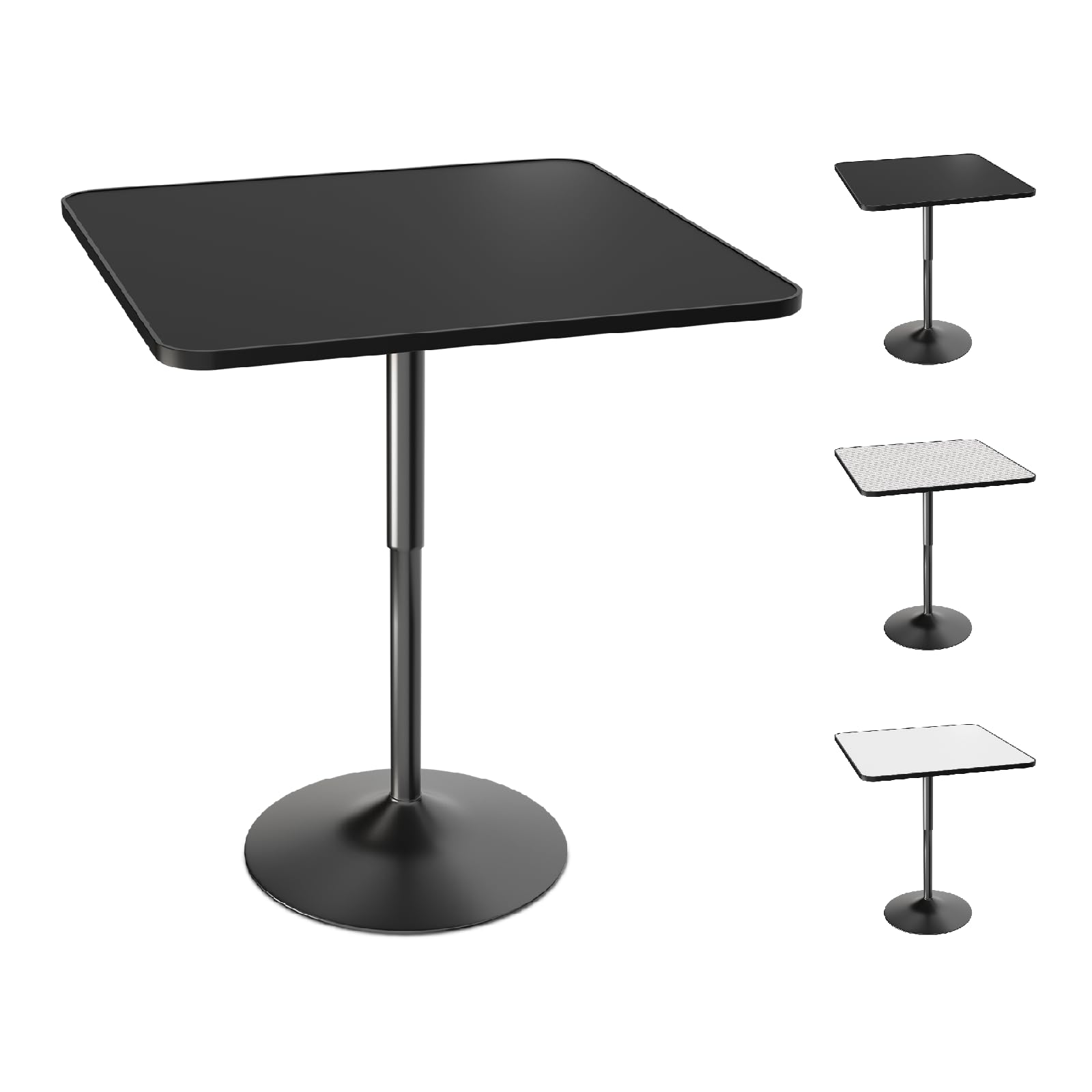 Adjustable Height Square Bar Table with Metal Base - Black Bistro Table for Kitchen Island, Bar Counter & Outdoor Patio - Perfect for Dining, Entertaining & Small Space Living