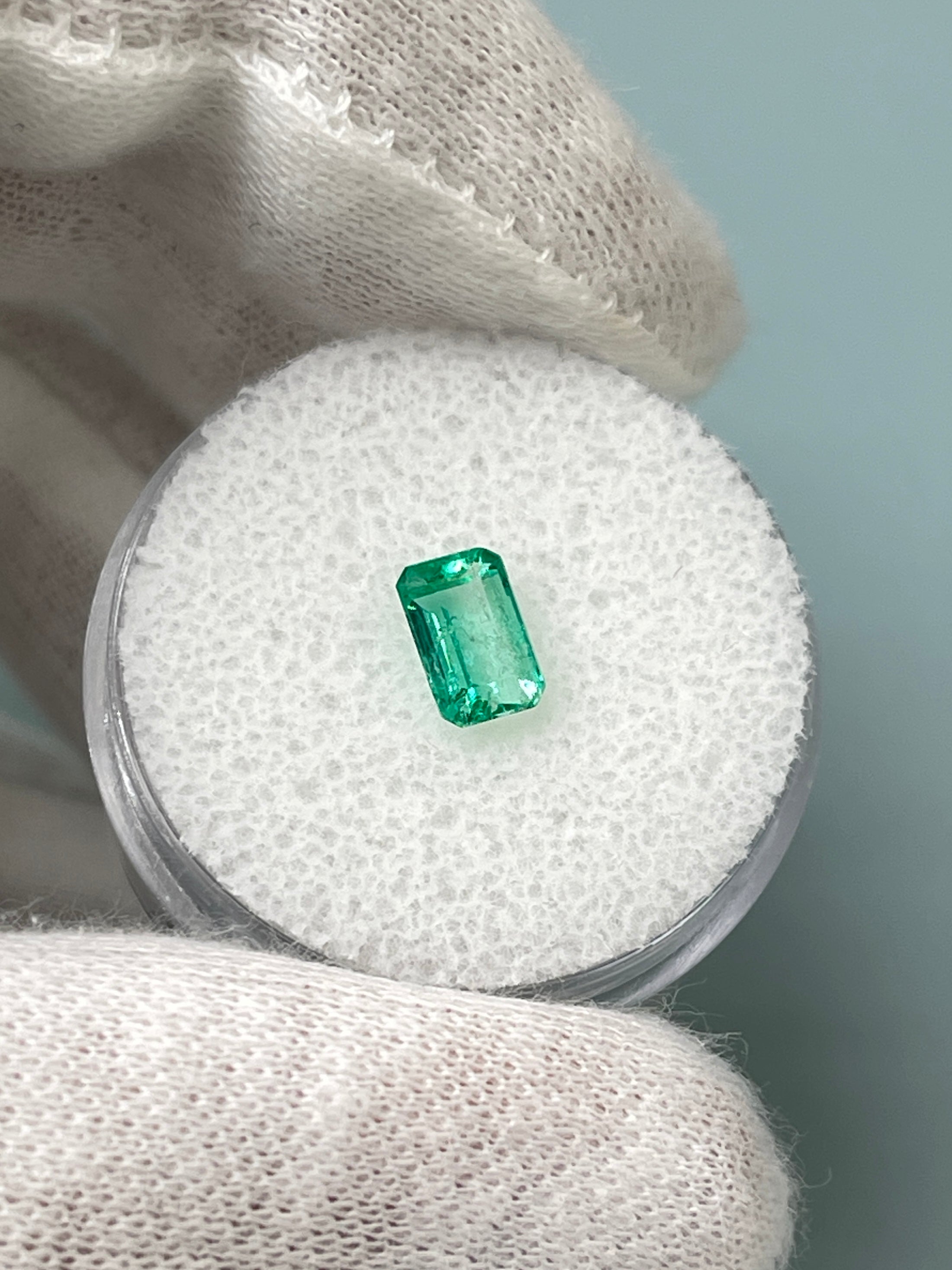 0.77 Carat 7x4.5mm Glowing Loose Colombian Emerald - Emerald Cut Gemstone for Jewelry Making & Engagement Rings