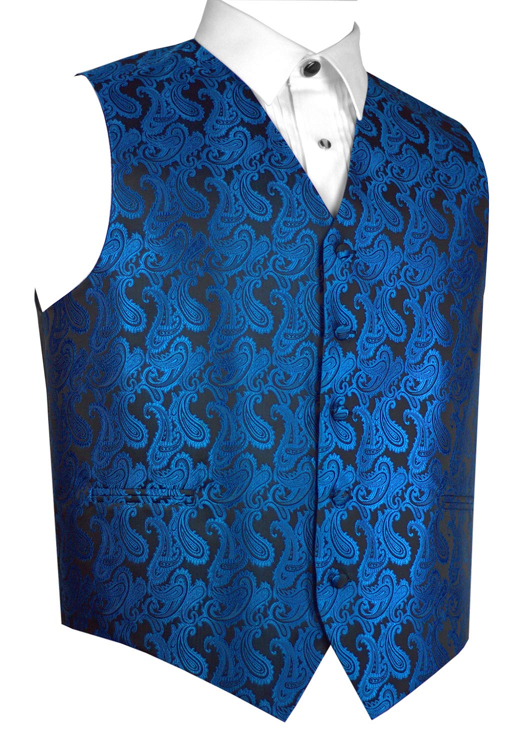 Brand Q Men's Royal Blue Paisley Tuxedo Vest for Wedding, Prom & Formal Events - Elegant Waistcoat for Groomsmen, Dances & Special Occasions