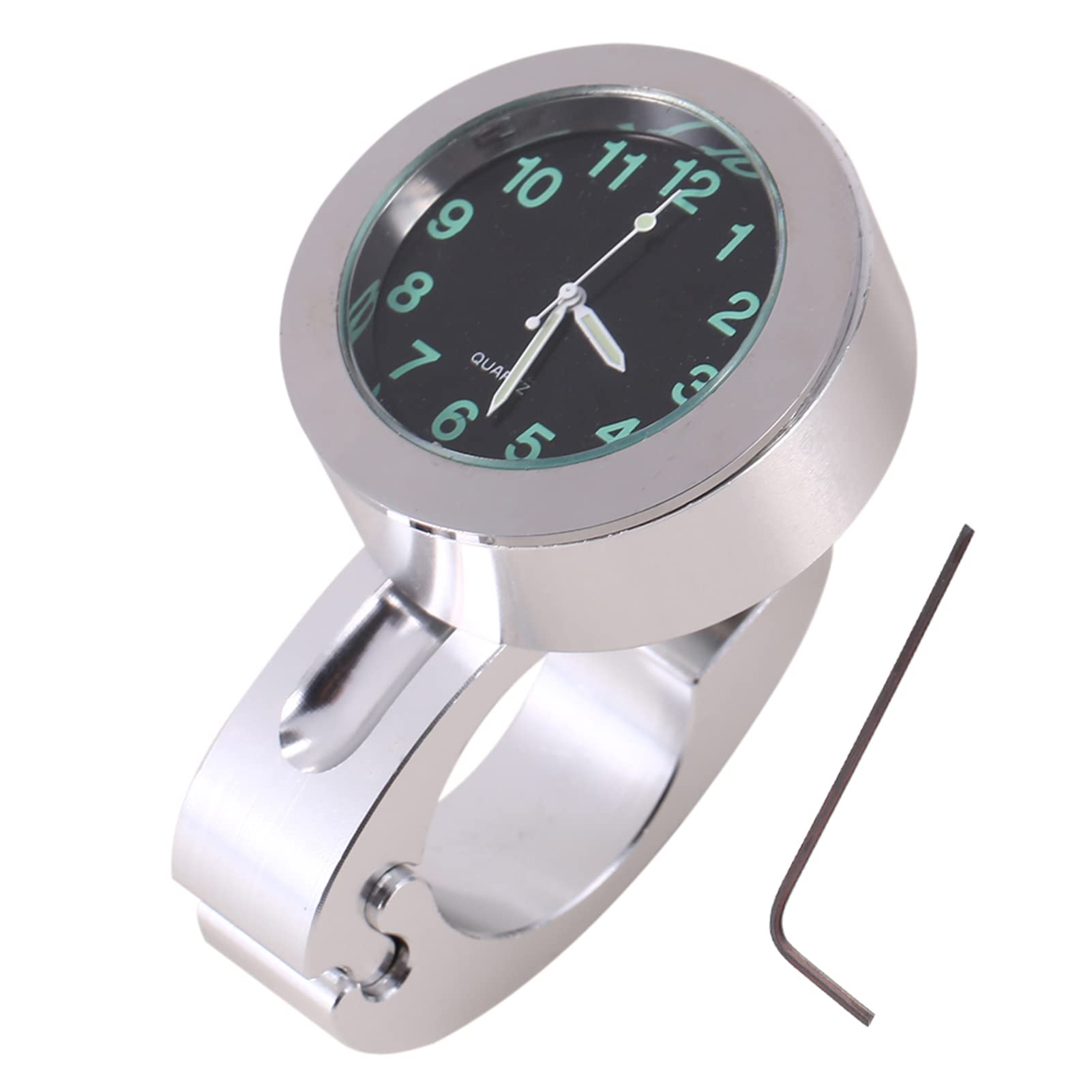 Universal Motorcycle Handlebar Clock - Waterproof, Glow-in-the-Dark Mount Watch for Cruisers & Choppers - Durable Silver Bike Accessory for Night Riding & Outdoor Adventures