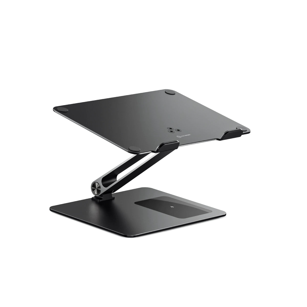 Premium Aluminum Laptop Stand with Qi Wireless Charger - Adjustable Ergonomic Computer Riser for MacBook, iPad & Office Workspace Setup