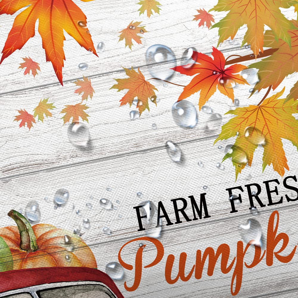 Thanksgiving Shower Curtain Set - Autumn Farmhouse Red Truck & Maple Leaf Design, 69x72 Inch Bathroom Decor with Hooks Included | Perfect for Fall, Halloween & Farmhouse Style Bathrooms