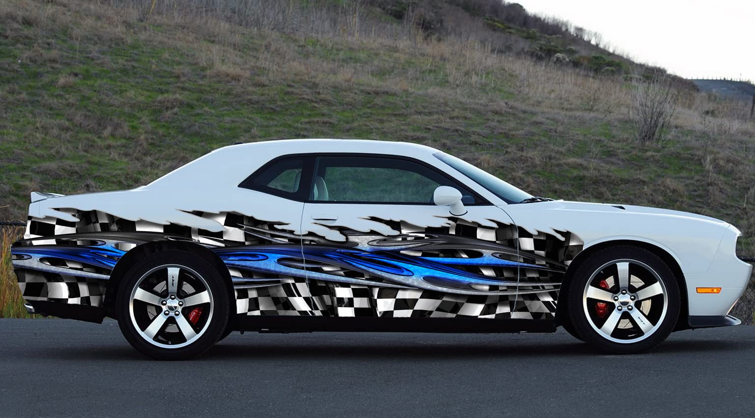 Full Color Car Vinyl Wrap - Racing Flag & Tribal Checkered Design - Ripped Metal Street Racing Graphic (22x70) - Perfect for Car Decals, Vehicle Wrapping & Motorsport Enthusiasts