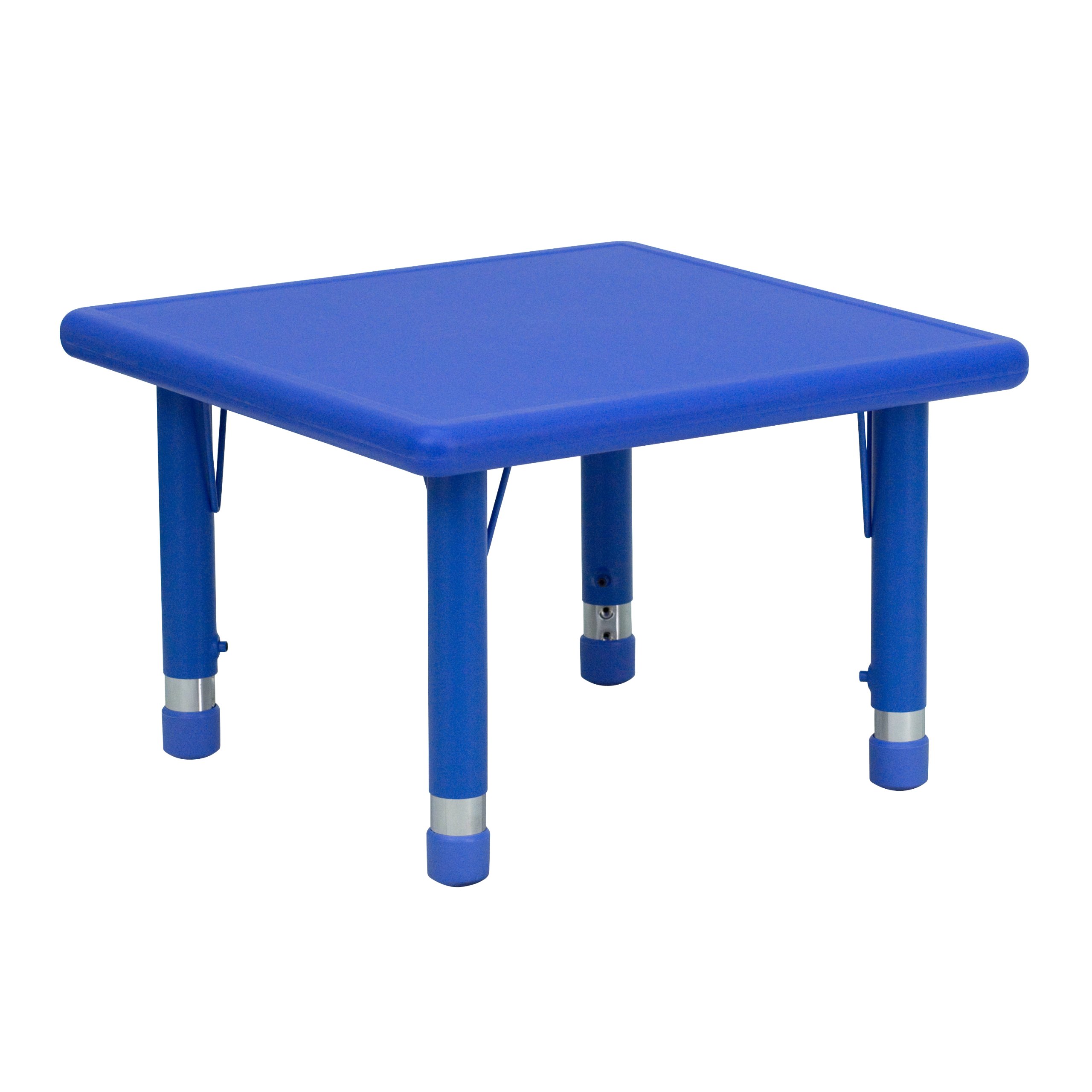 EMMA & OLIVER 24-Inch Square Blue Plastic Kids Activity Table - Adjustable Height for Toddlers & Preschoolers - Perfect for Playrooms, Daycares & Homeschooling Activities