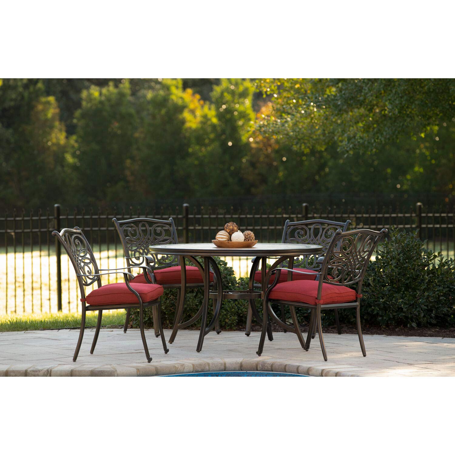 Hanover Monaco 5-Piece Outdoor Patio Dining Set with 4 Cushioned Chairs & 51