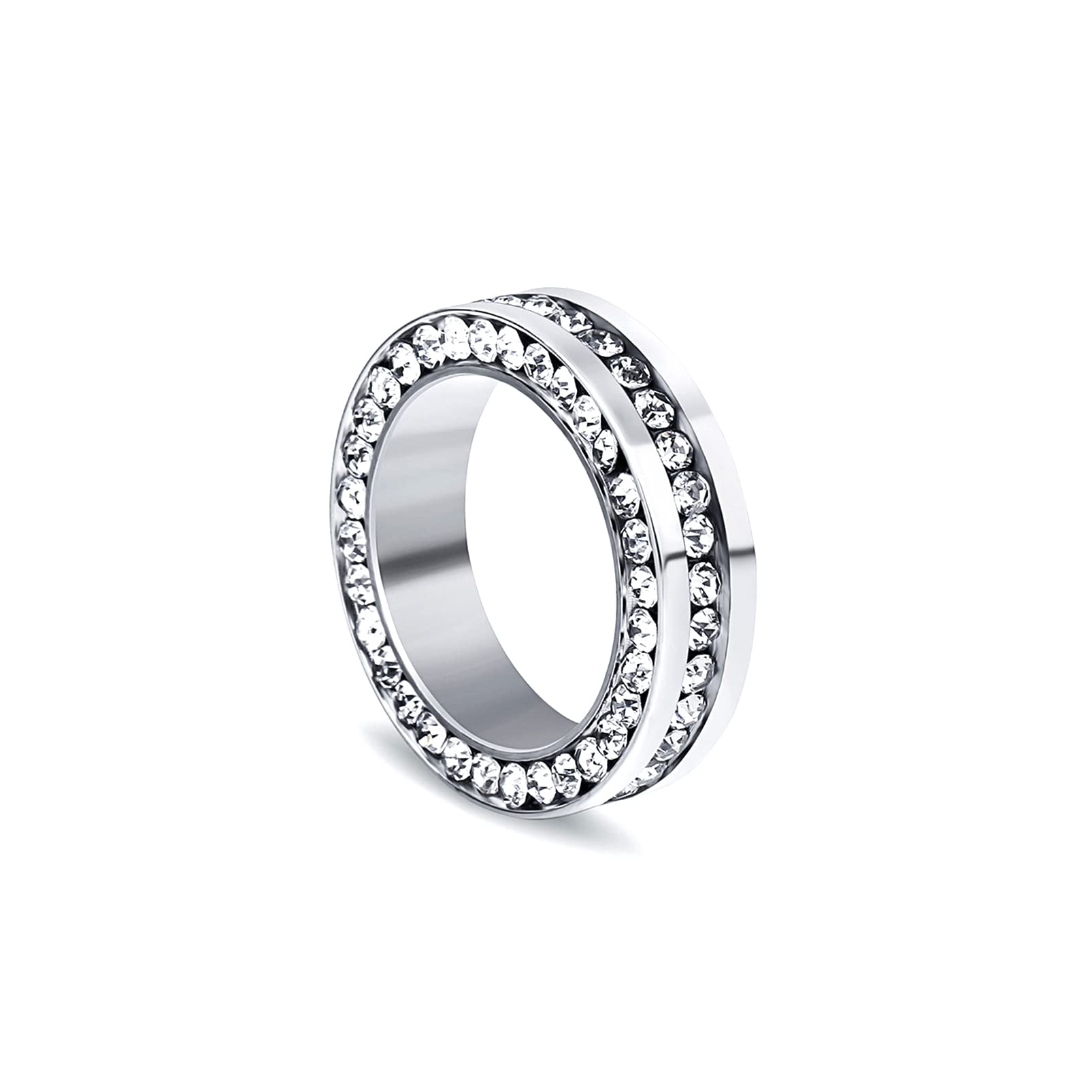 Iced Out Stainless Steel Fashion Ring for Women & Men - Elegant Cubic Zirconia Band Jewelry for Parties, Weddings & Everyday Wear