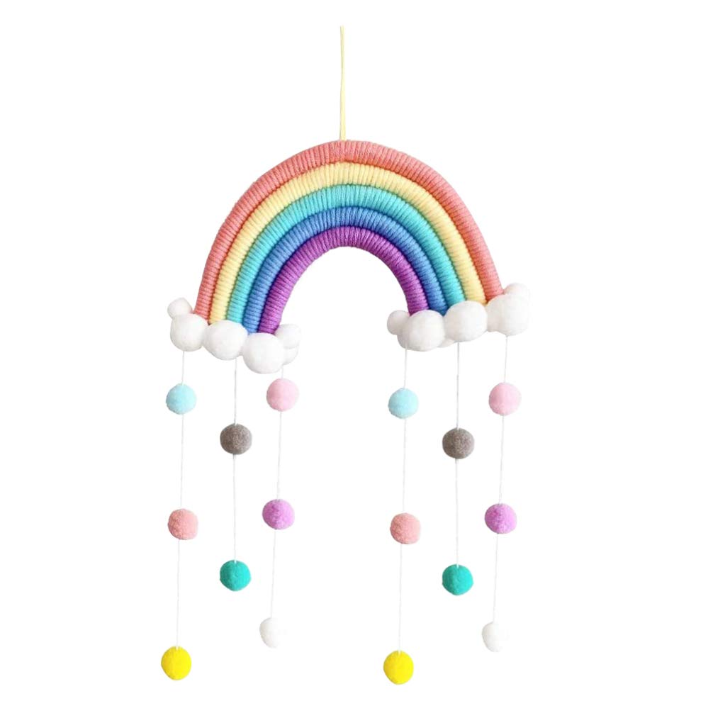 Rainbow Wall Hanging Decor with Tassel - Macrame Cotton Cloud for Kids Room & Nursery
