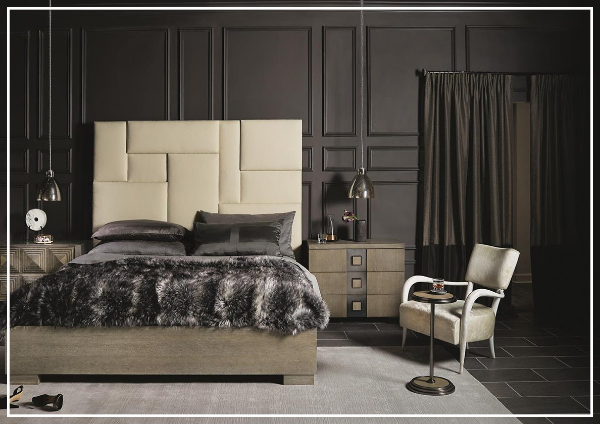 Bernhardt Mosaic Beige Upholstered Panel Bed - King & Queen Size Luxury Bed Frame with Tufted Headboard | Perfect for Master Bedrooms & Guest Rooms