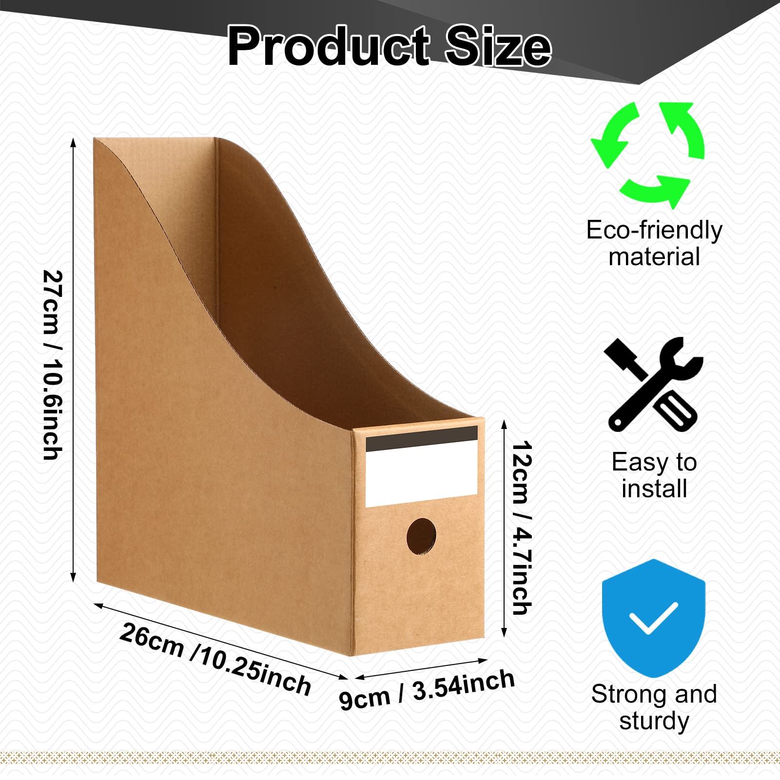Thenshop 24 Pack Brown Cardboard Magazine File Holders - Desk Organizer with Label Stickers for Office, School & Classroom Supplies - Perfect for Books, Documents & Paper Storage on Shelves or Workstations