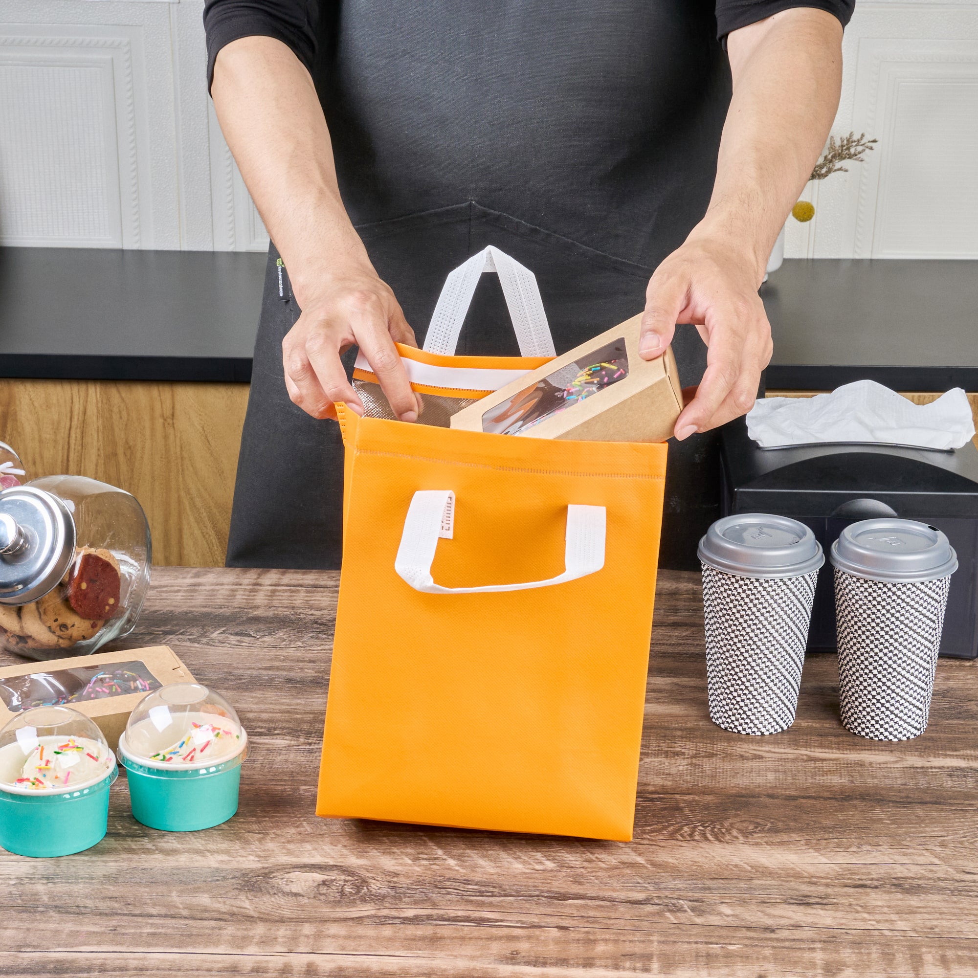 Orange Insulated Takeout Food Delivery Bag - Tamper Evident, 8.25