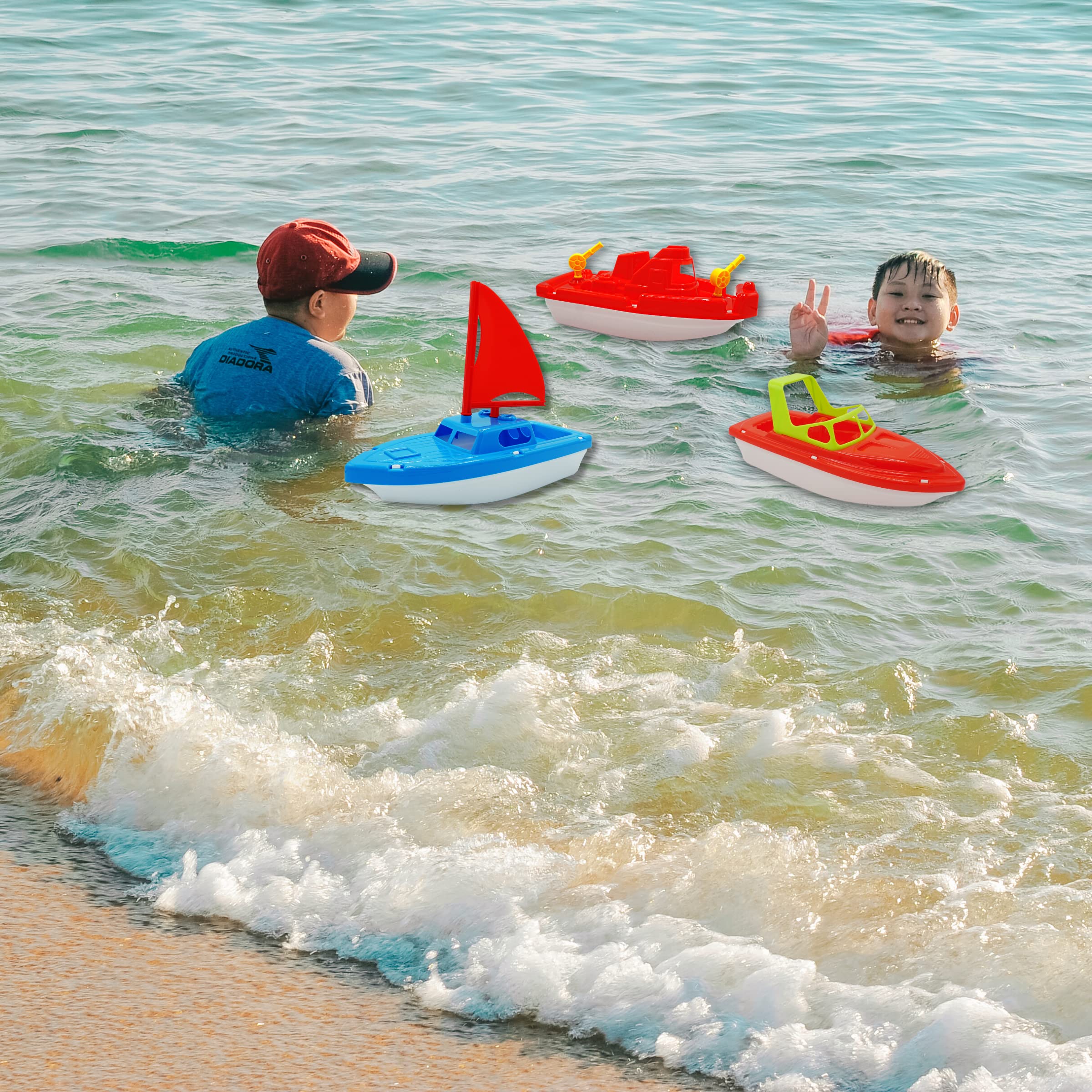 4E's Novelty Toy Boat Bath Toys for Kids & Toddlers - Pack of 3 Floating Boats (10 Inch) - Bathtub Toys, Pool Toys for Kids, Beach Water Play Toys - Perfect for Indoor & Outdoor Water Fun