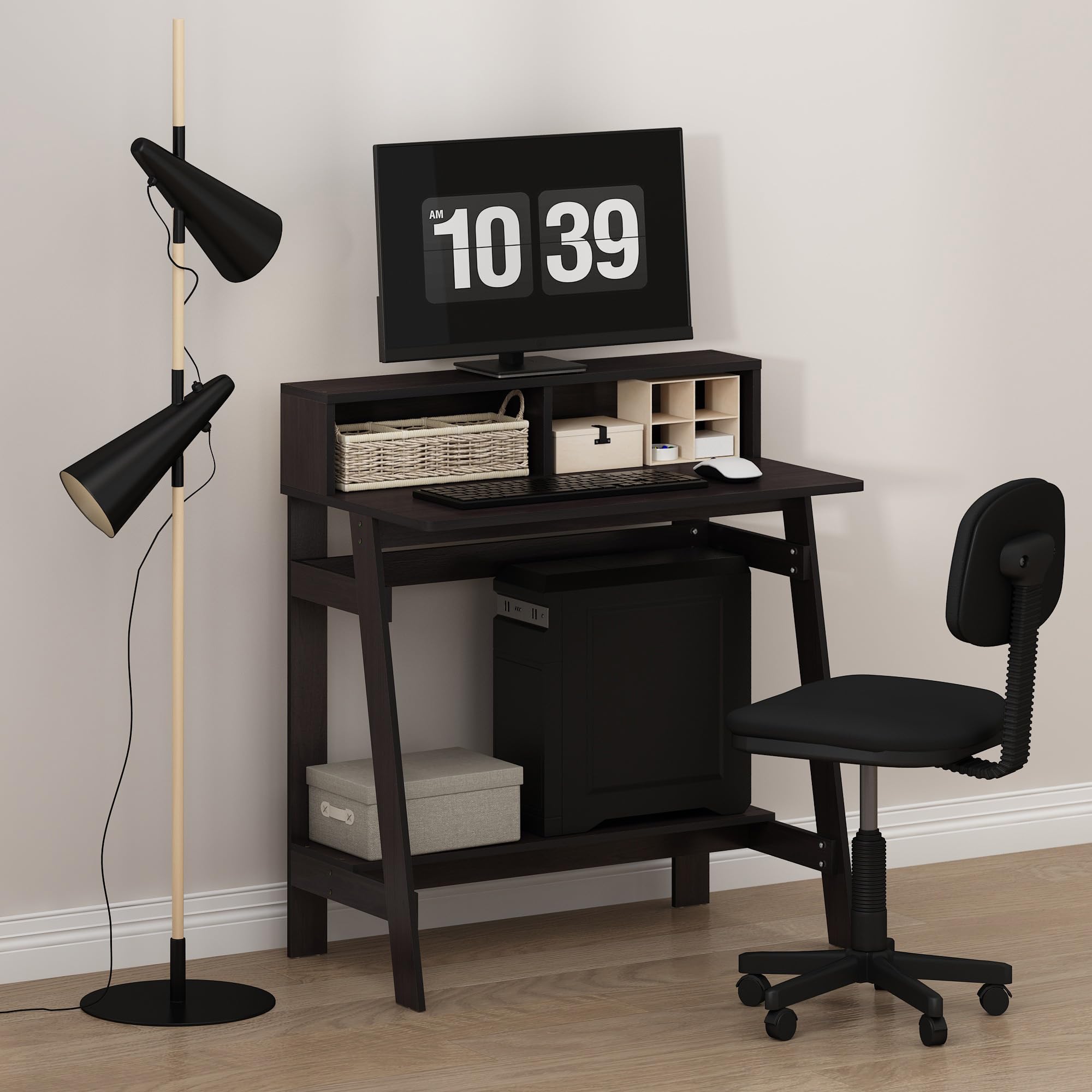 Furinno Simplistic A-Frame Computer Desk - Dark Walnut Finish | Compact Home Office Desk for Small Spaces | Perfect for Remote Work, Study & Gaming Setup