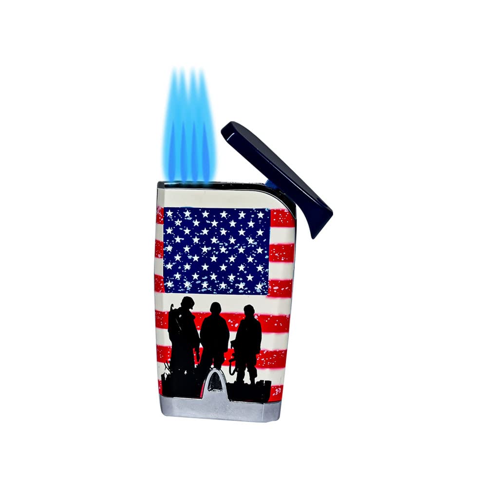 American Flag Lotus Freedom Twister Quad Torch Lighter - Windproof Butane Lighter for Cigars, Candles, Camping & Outdoor Adventures