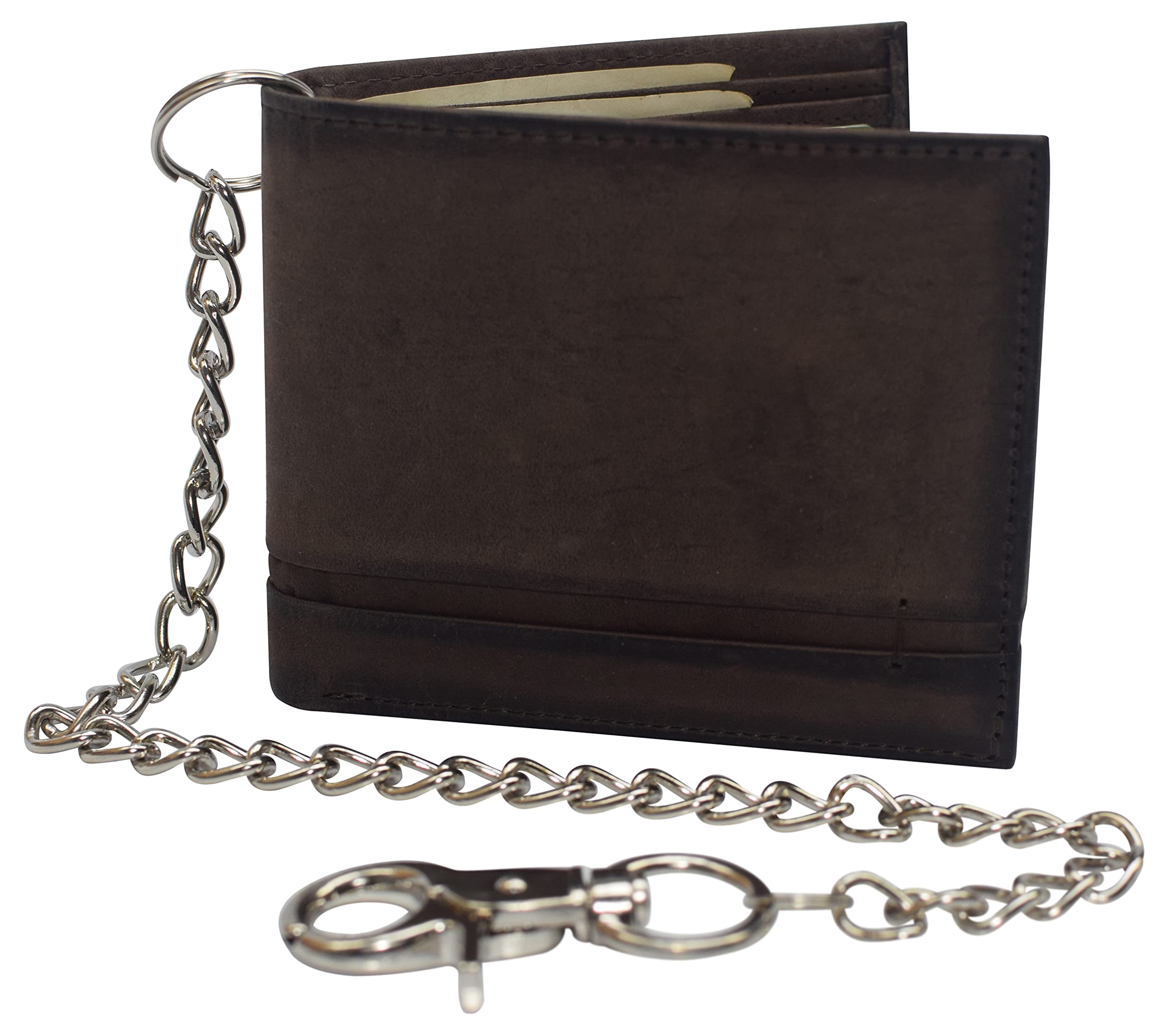 Genuine Leather RFID Blocking Biker Wallet for Men - Chain Bifold Flap Up ID Holder (Brown) - Perfect for Motorcycle Riders & Everyday Carry