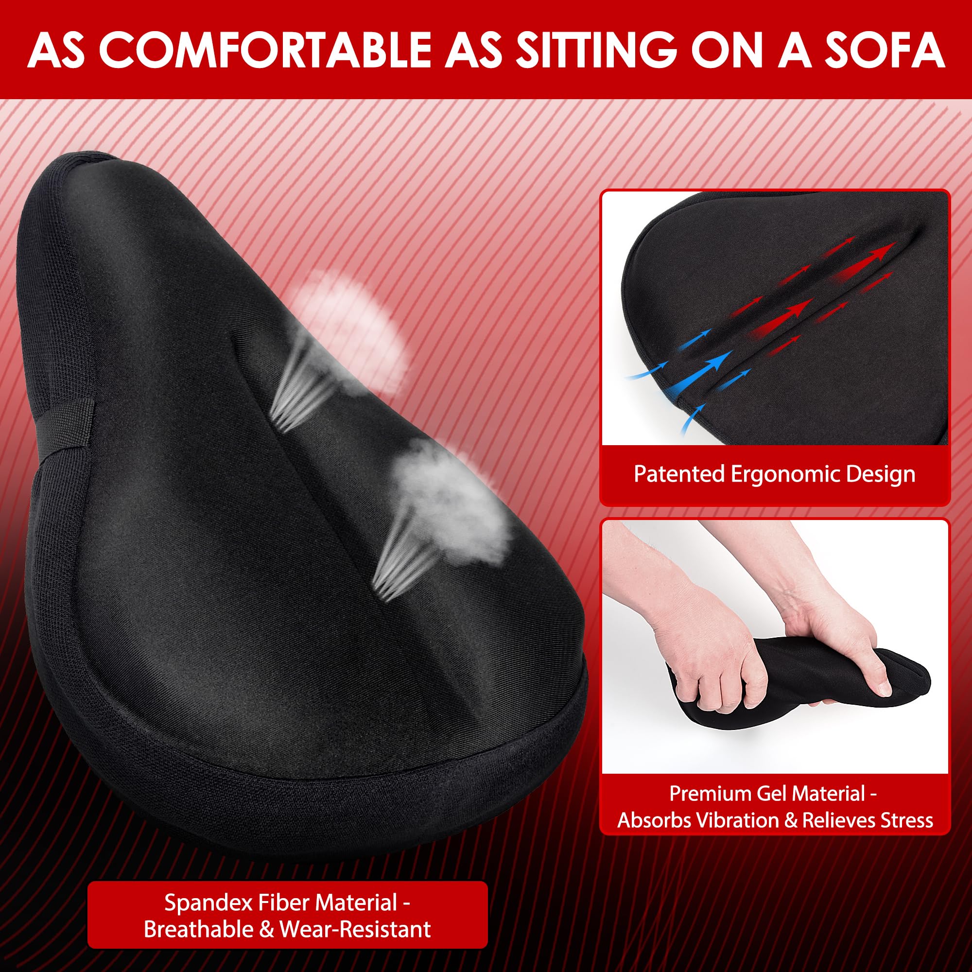 Ultra-Light Gel Bike Seat Cushion Cover - Shock Absorbing Comfortable Breathable Bicycle Saddle Pad for Men & Women - Perfect for Road Bikes, Mountain Bikes, Commuting and Long Rides