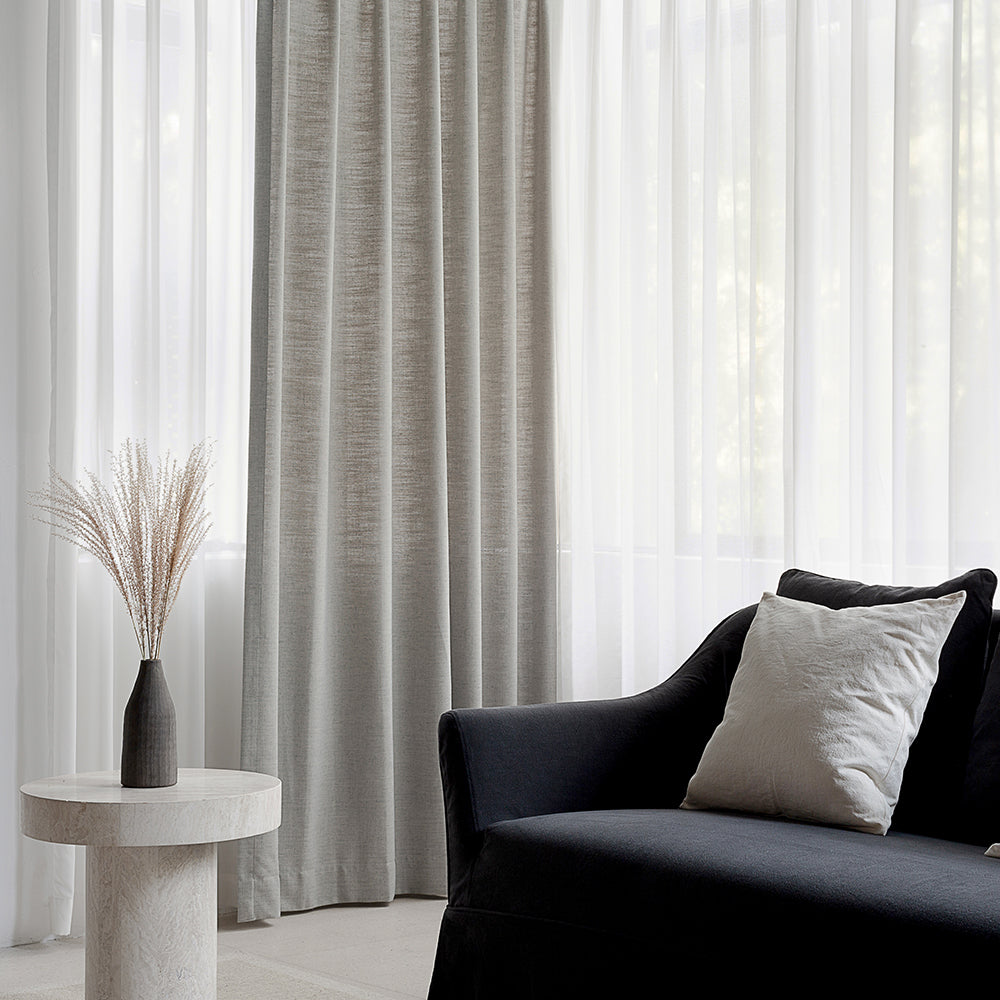 Organic Natural Soft Beige Blackout Curtains - Villa Linen Pleated Custom Drapes for Bedroom & Living Room | Noise Reducing & Light Blocking Window Treatments
