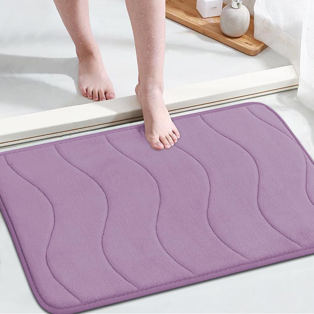 Premium Flamingo Print Memory Foam Bath Mat - Super Soft Non-Slip Shower Rug for Bathroom, Tub & Shower - 24x36 Inches, Lilac - Perfect for Spa-Like Bathroom Decor & Wet Floor Safety