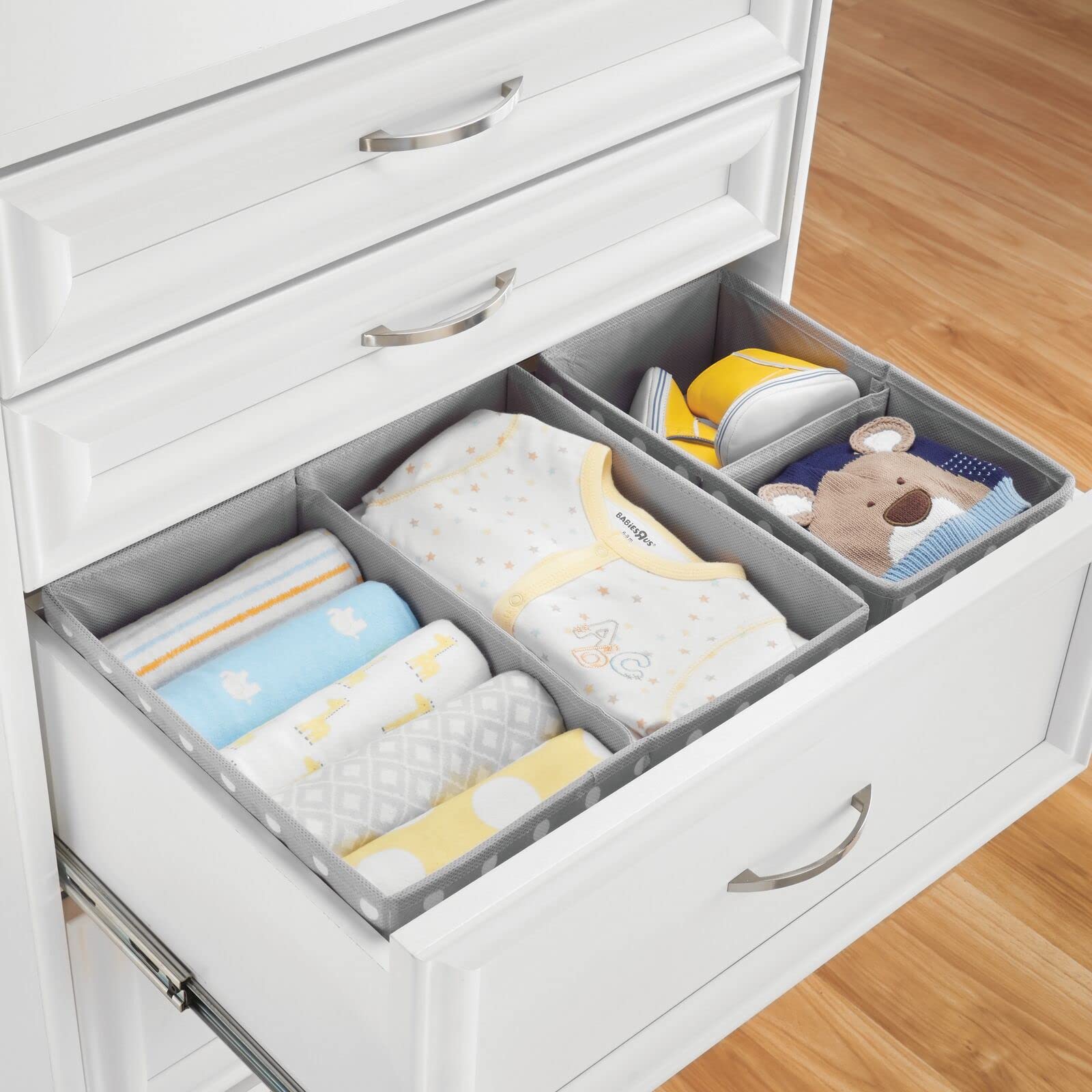 mDesign Fabric Drawer Storage Divider Organizer Bins - 2 Pack Gray/White Polka Dot for Nursery, Kids Bedroom, Dresser & Closet Organization | Perfect for Storing Clothes, Toys, Diapers & Playroom Essentials