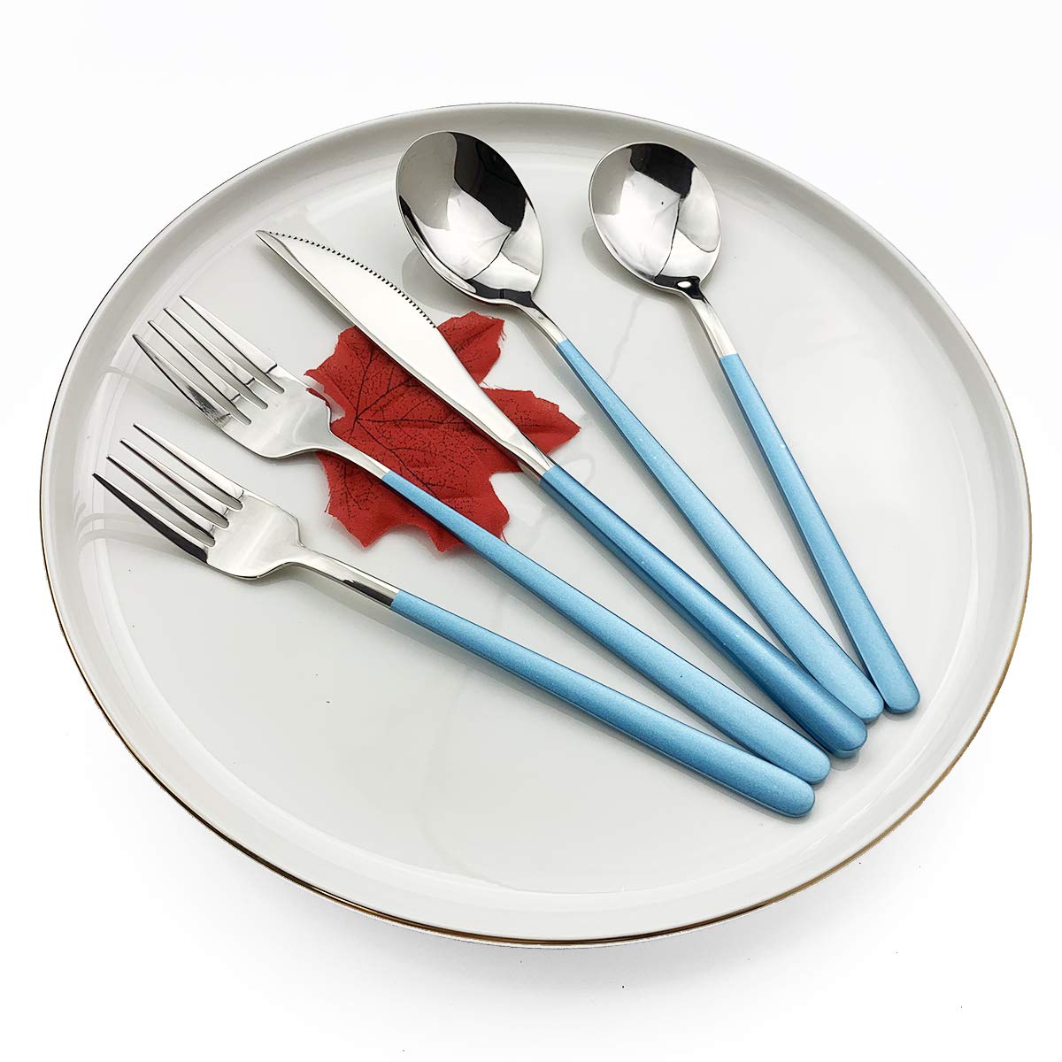 Premium 8-Piece Stainless Steel Steak Knife Set - 8.6 Inch Sharp Kitchen Knives with Ergonomic Blue Handle for Steak, Meat Cutting & Fine Dining | Dishwasher Safe & Rust Resistant