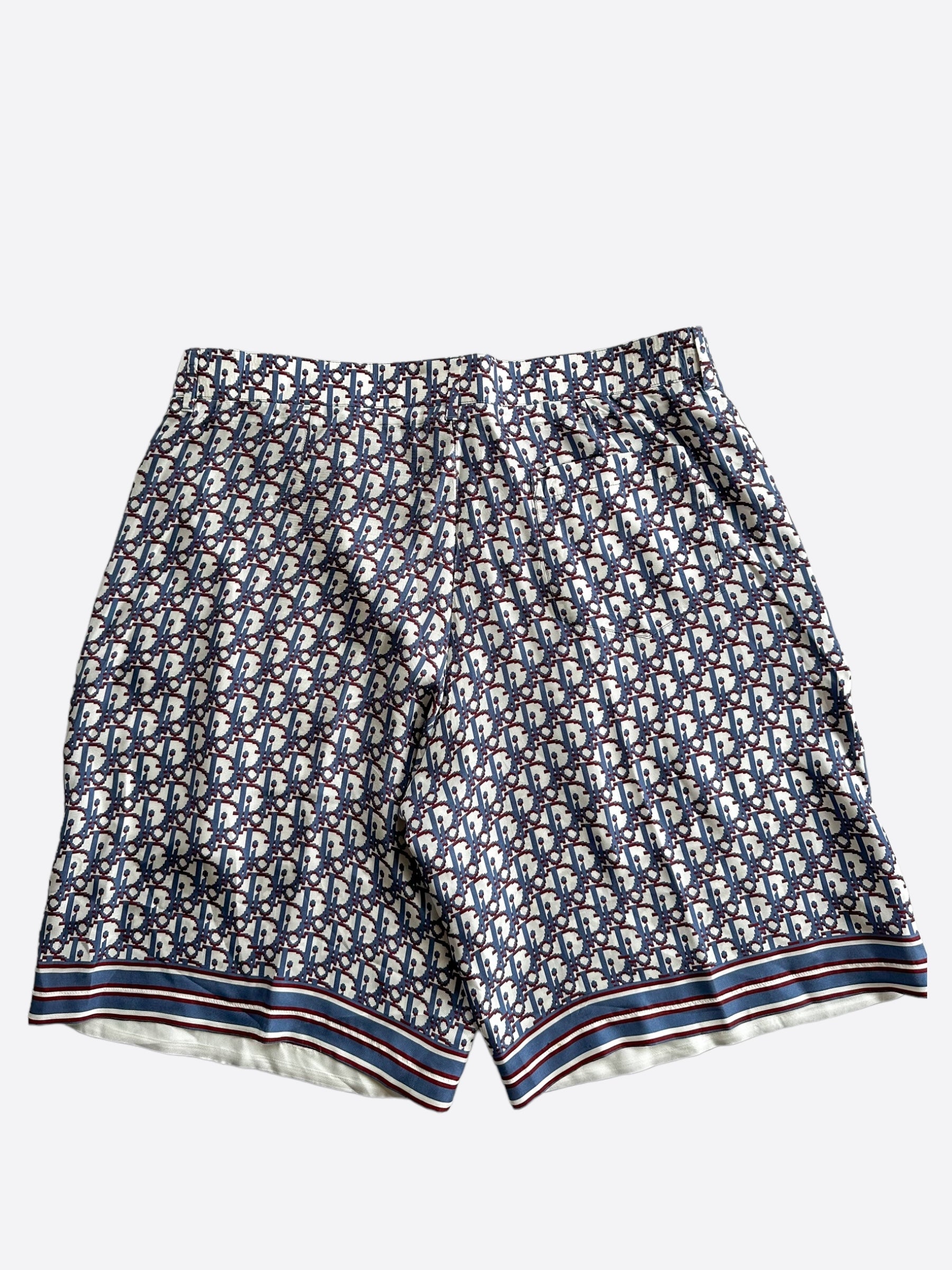 Dior Blue & Red Oblique Bermuda Shorts for Men - Luxury Designer Swimwear & Beachwear - Perfect for Summer Vacations, Pool Parties, and Resort Getaways